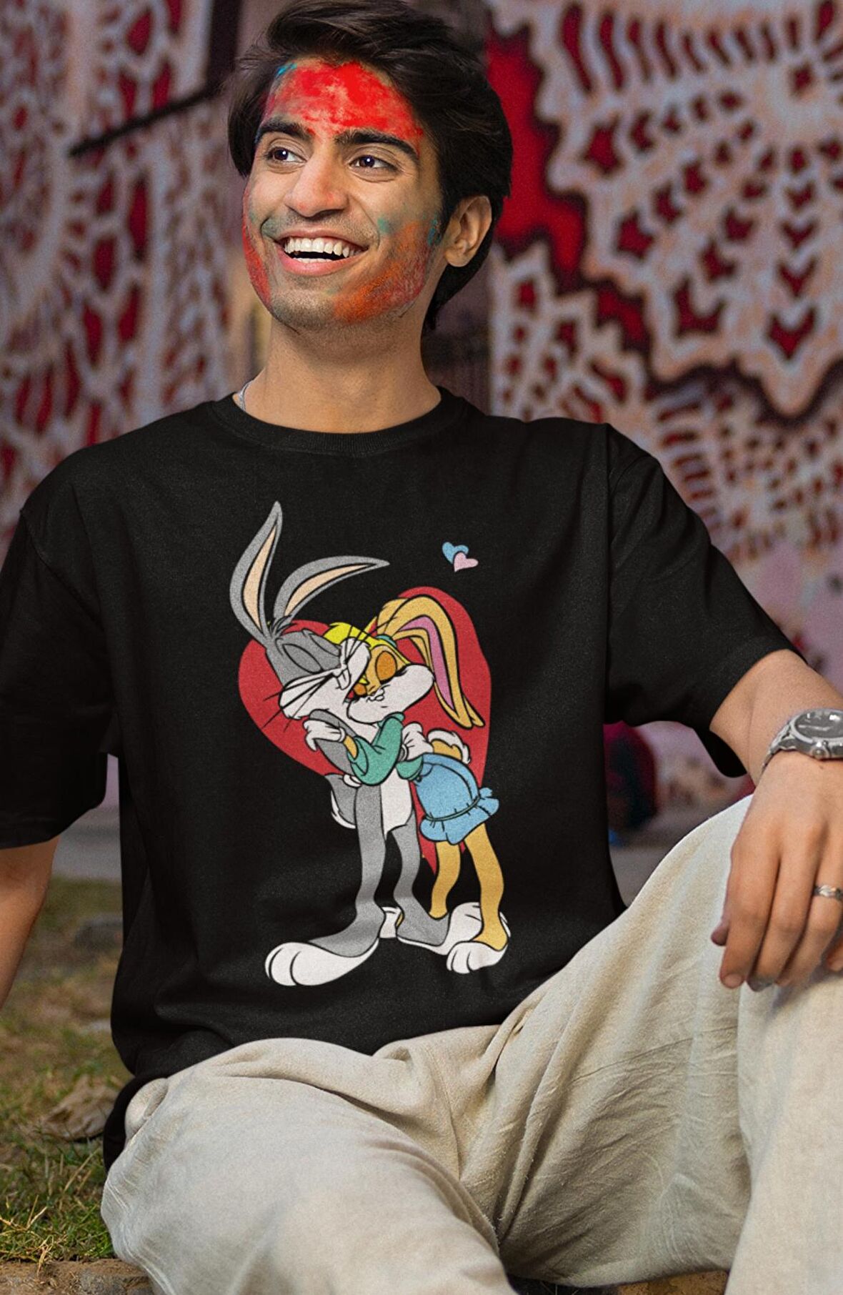 Bugs Bunny ve Lona Bunny Baskılı Tişört, Erkek-Kadın Çizgi Film Karakteri Baskılı Çift T-shirt