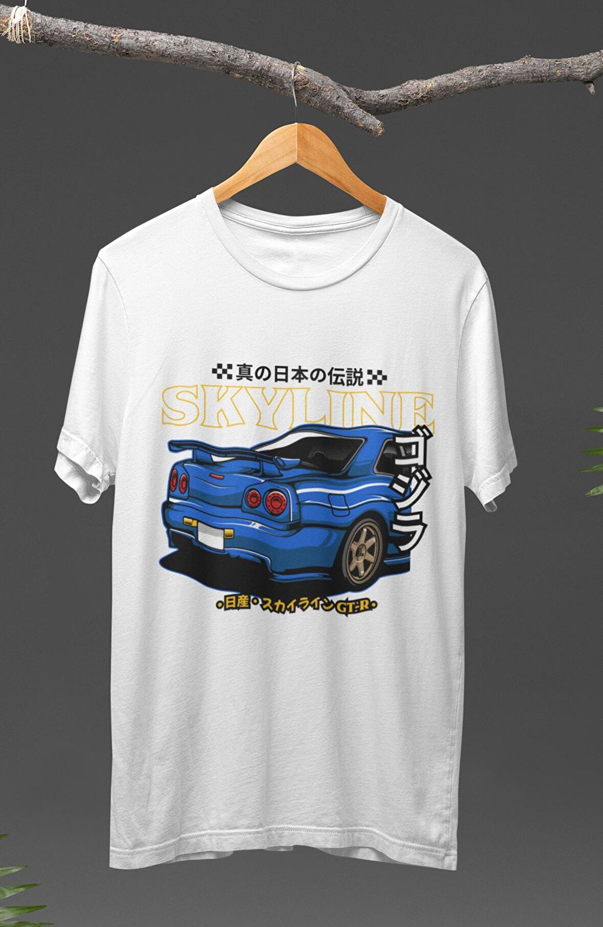 Unisex Nissan Skyline GT-R34 Arka Görüntü Baskılı T-shirt, Araba Yarış Temalı Tişört