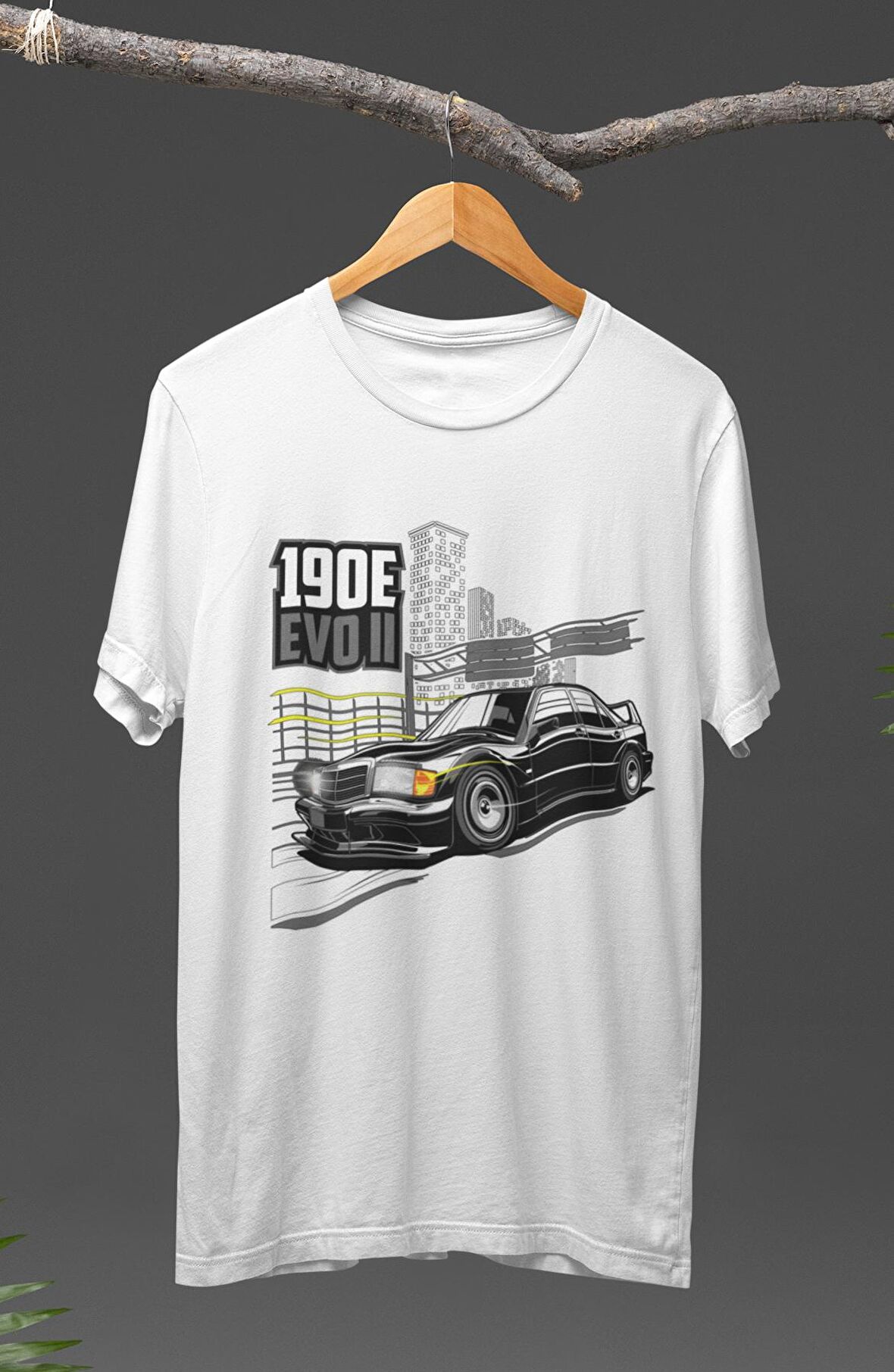 Unisex Mercedes 190E Evo 2 Baskılı T-shirt, Araba Yarış Temalı Baskılı Tişört