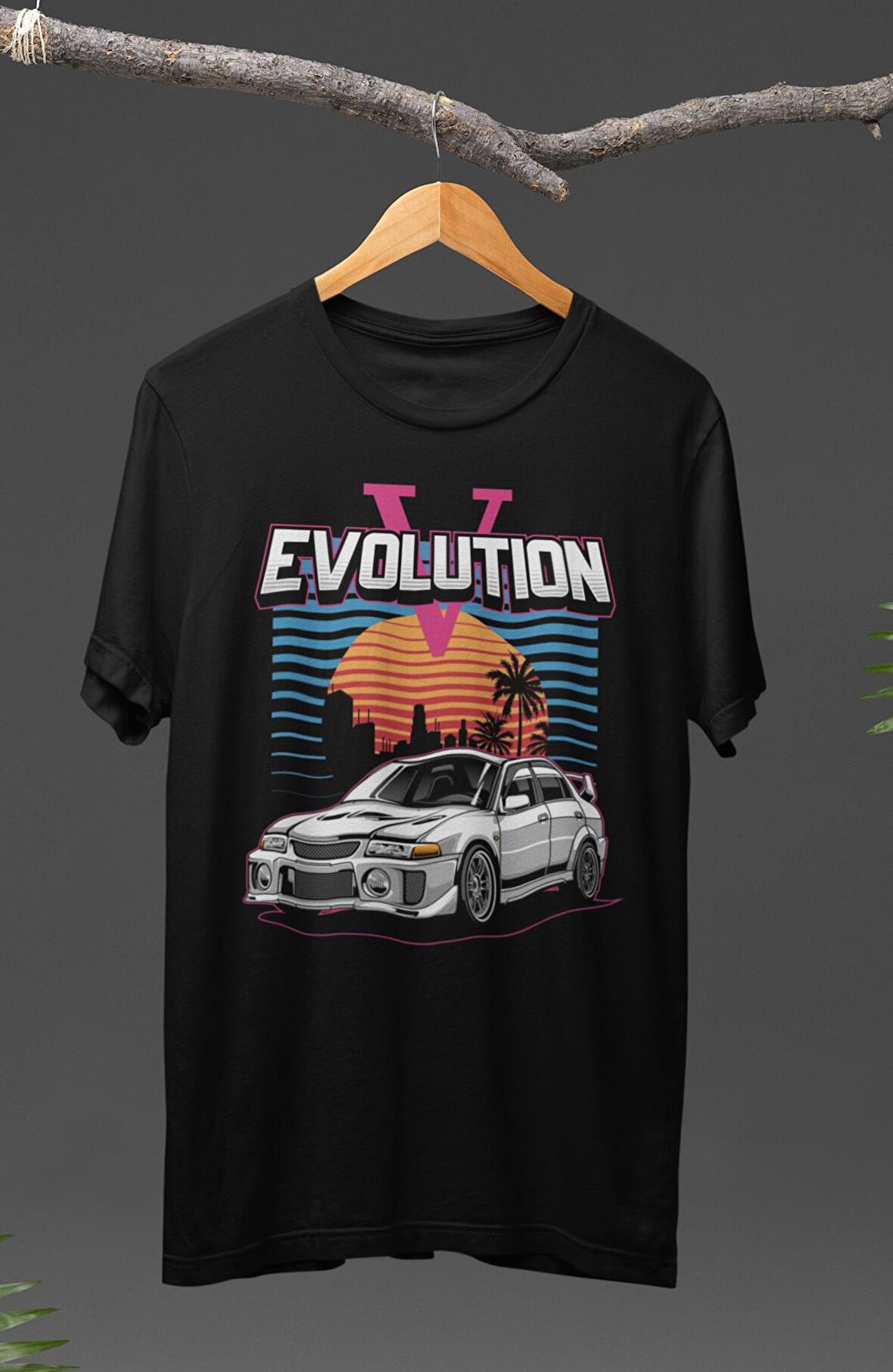 Unisex Mitsubishi Lancer Evolution Evo V  Baskılı T-shirt, Araba Yarış Temalı Baskılı Tişört