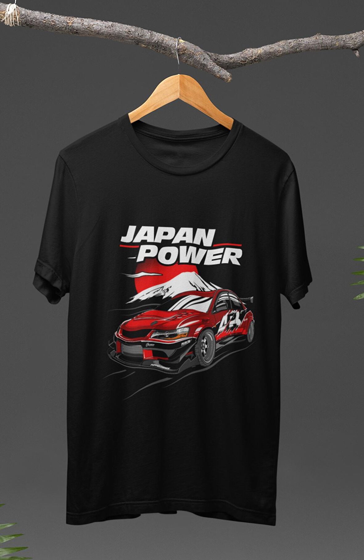 Unisex Japan Power Mitsubishi Evo Baskılı T-shirt, Araba Yarış Temalı Baskılı Tişört