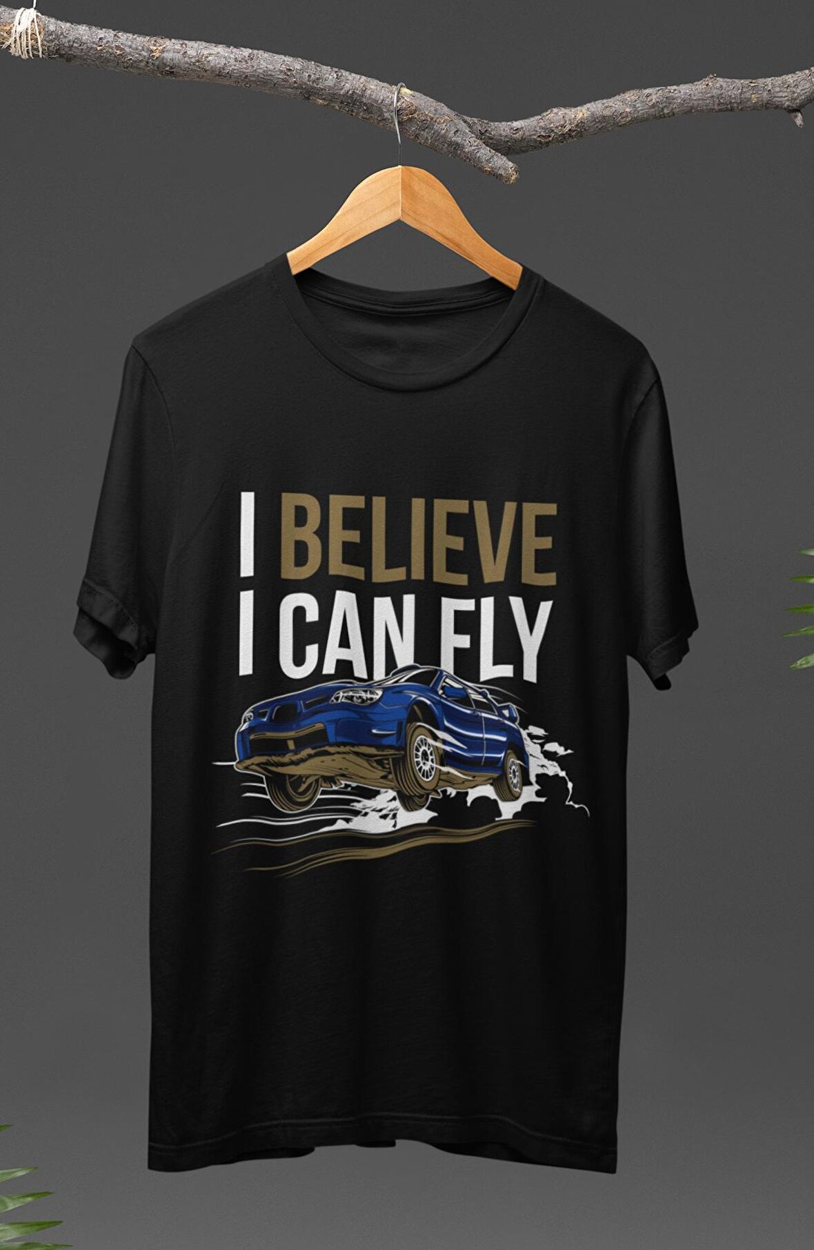 Unisex Subaru I Believe I Can Fly Baskılı T-shirt, Araba Yarış Temalı Baskılı Tişört