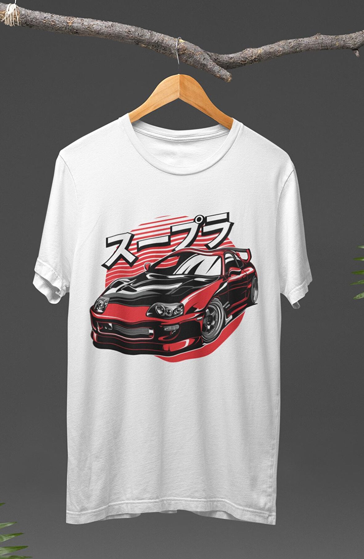 Unisex Red Black Supra Baskılı T-shirt, Araba Yarış Temalı Baskılı Tişört