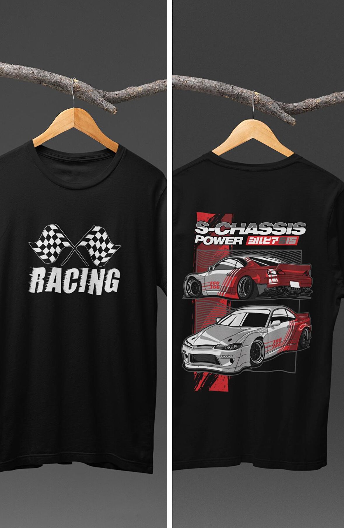Unisex Street Racing Car Sırt Baskılı T-shirt, Racing Araba Yarış Temalı Baskılı Tişört