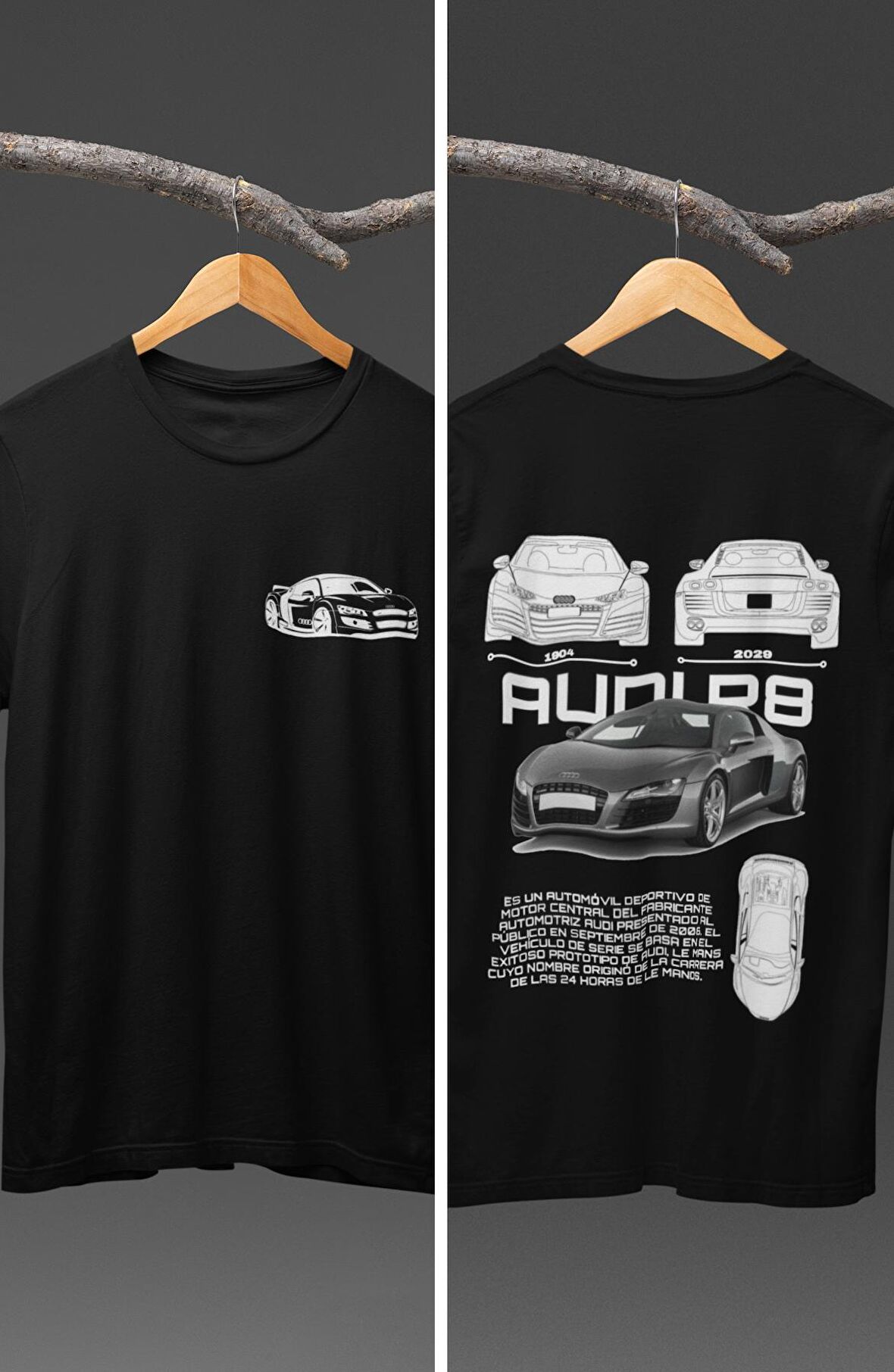 Unisex Audi R8 Sırt Baskılı T-shirt, Racing Araba Yarış Temalı Baskılı Tişört