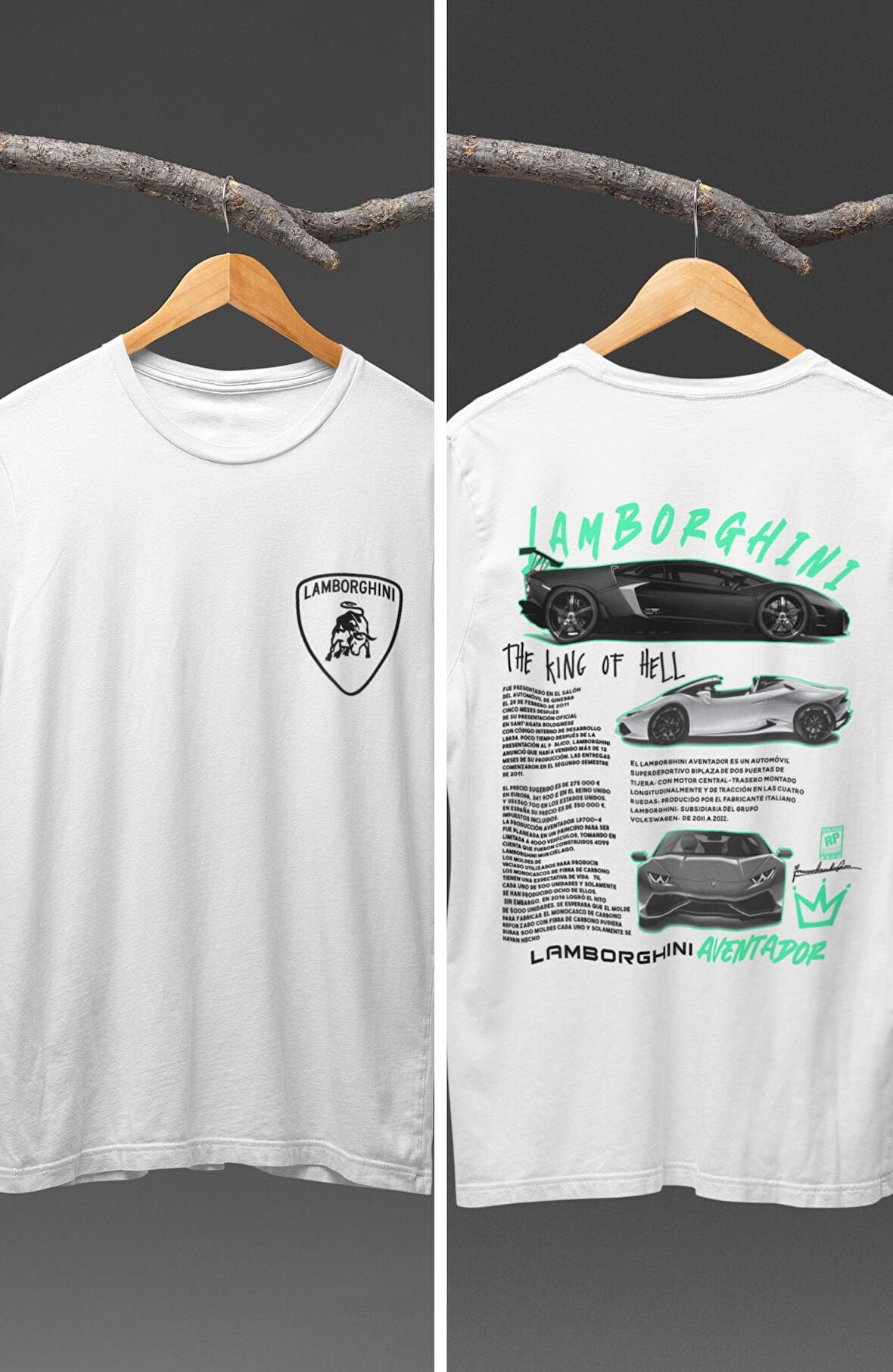 Unisex Lamborghini Aventador Sırt Baskılı T-shirt, Racing Araba Yarış Temalı Baskılı Tişört