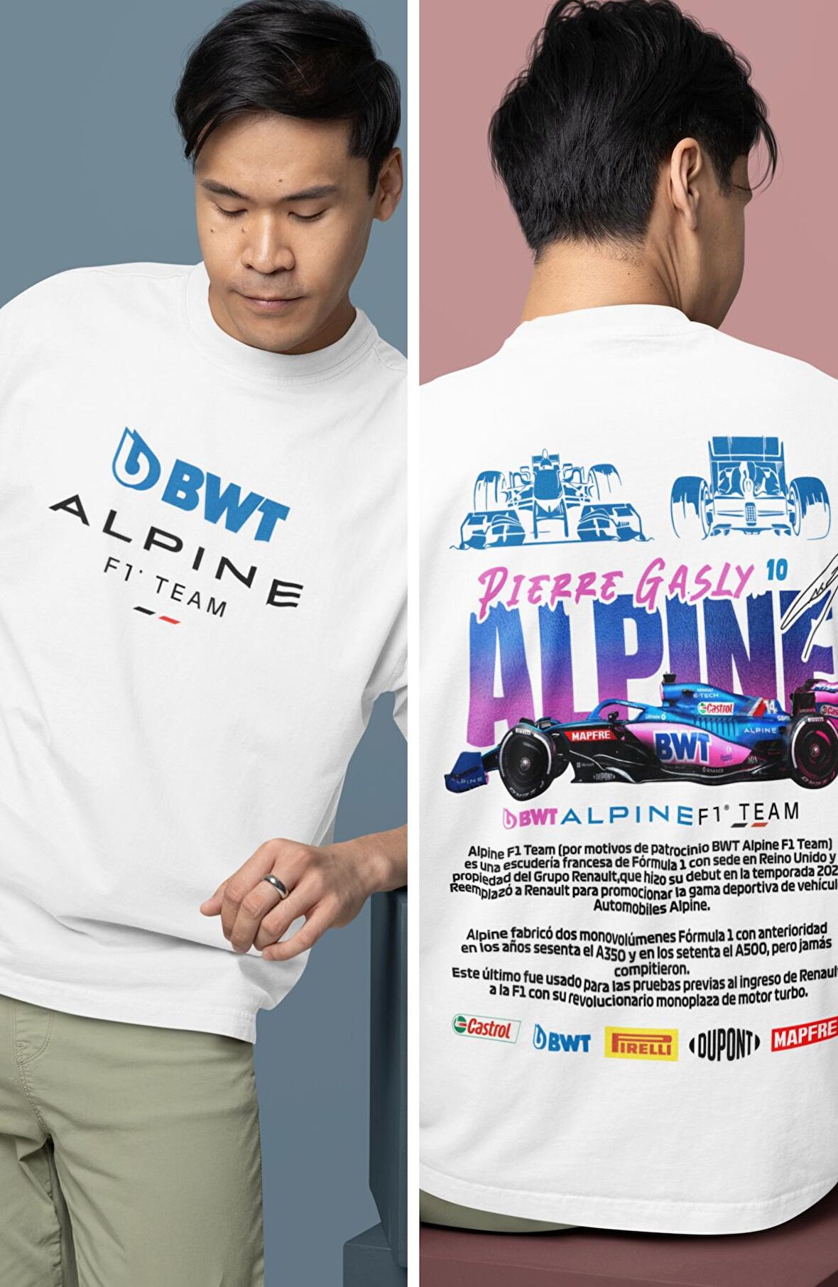 Oversize BMT Alpine F1 Team Pierre Gasly 10 Sırt Baskılı Formula 1 Unisex T-shirt