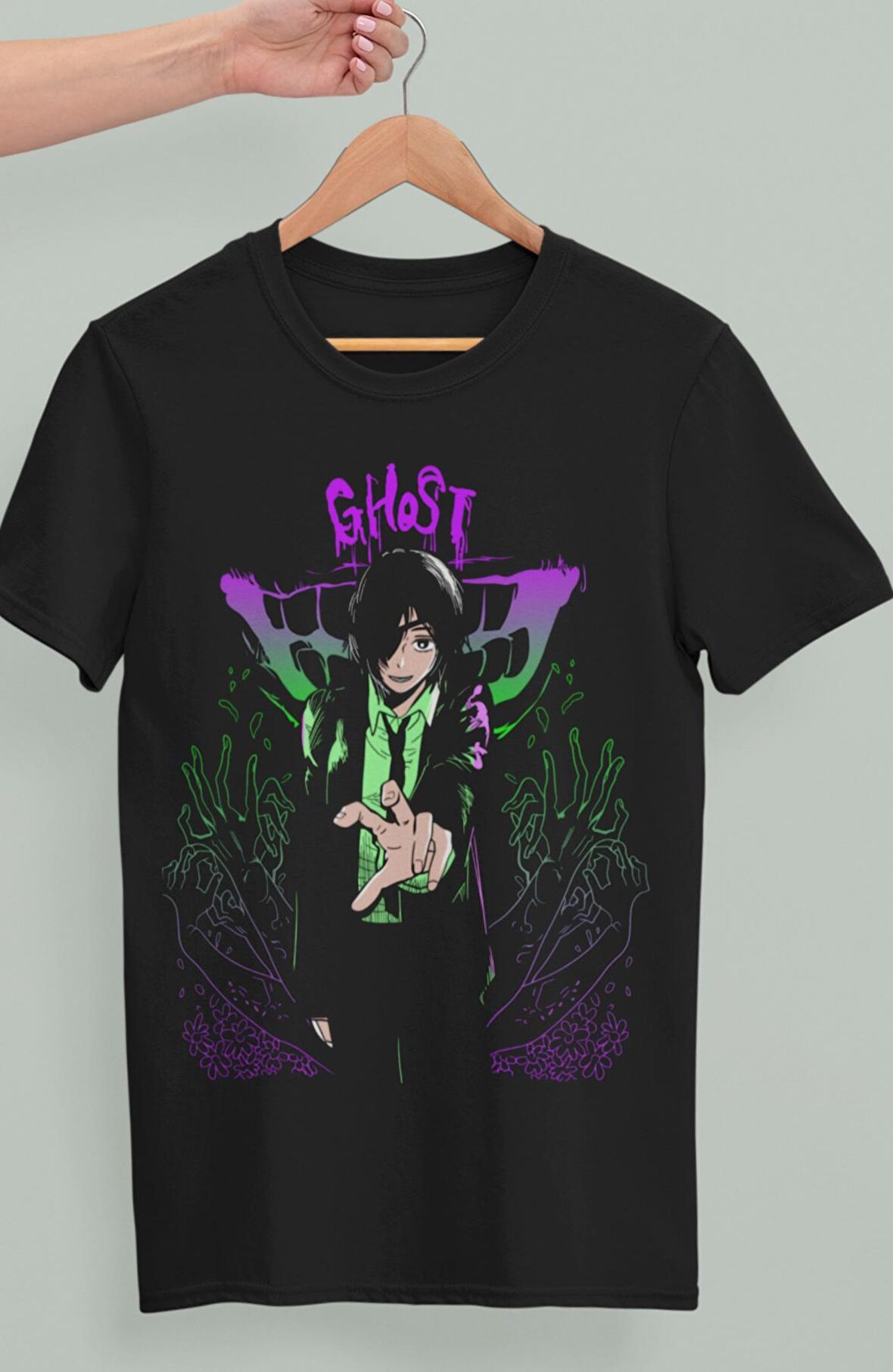Oversize Chainsaw Man Himeno Baskılı T-shirt, Unisex Anime Baskılı Tişört