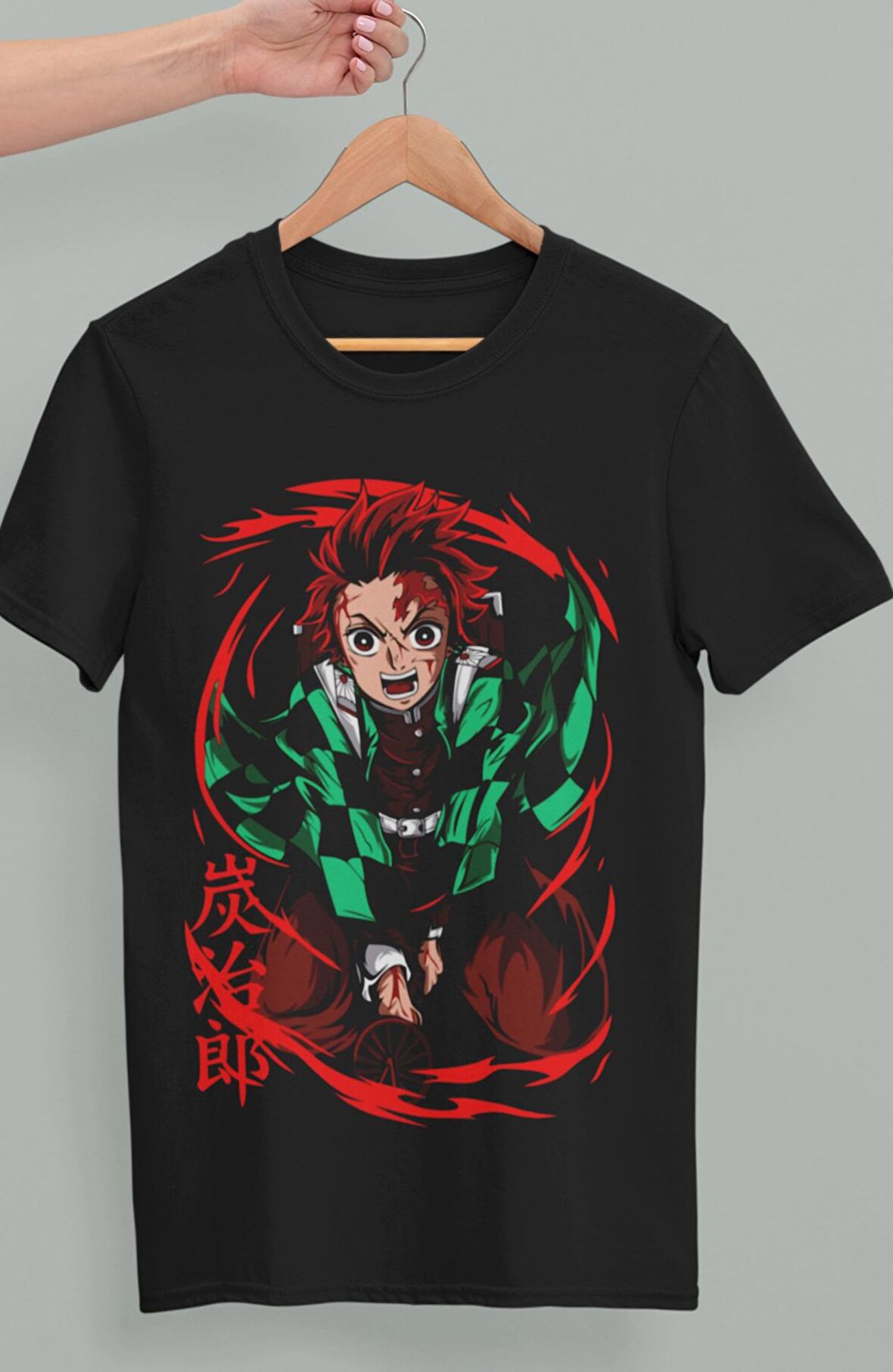 Oversize Demon Slayer Tanjiro Kamado Baskılı T-shirt, Unisex Anime Baskılı Tişört