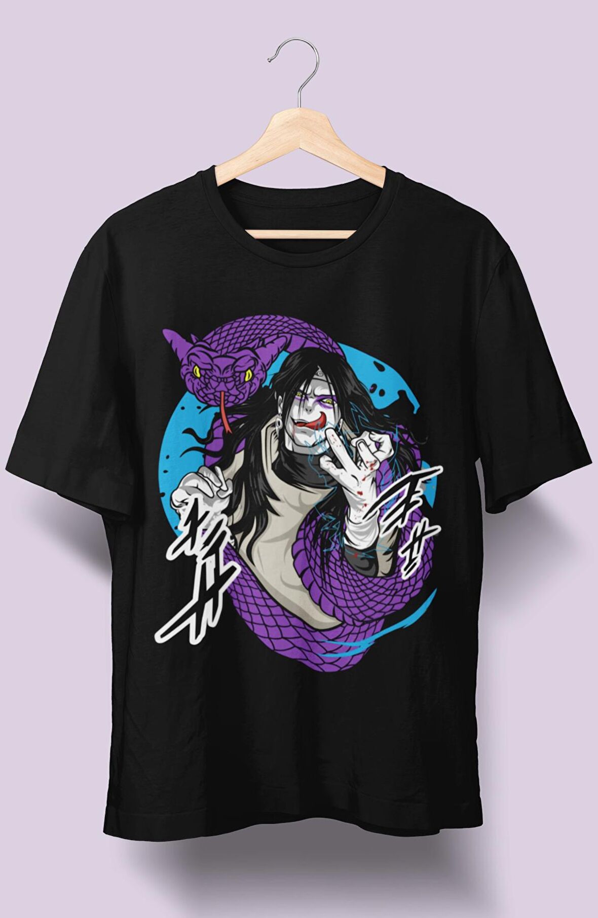 Oversize Naruto Orochimaru Baskılı T-shirt, Unisex Anime Baskılı Tişört