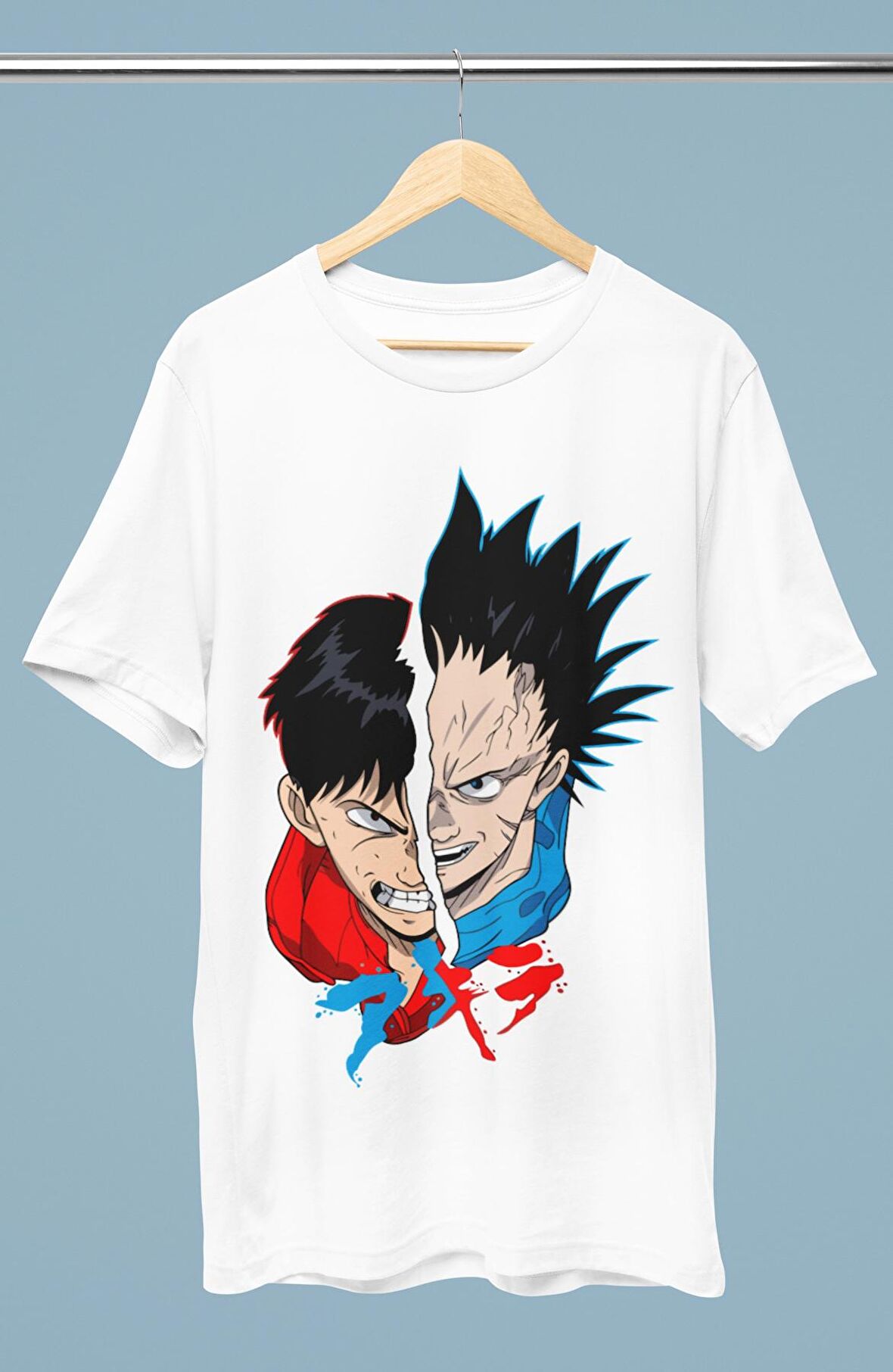 Oversize Tetsuo ve Kaneda Baskılı T-shirt, Unisex Anime Baskılı Tişört