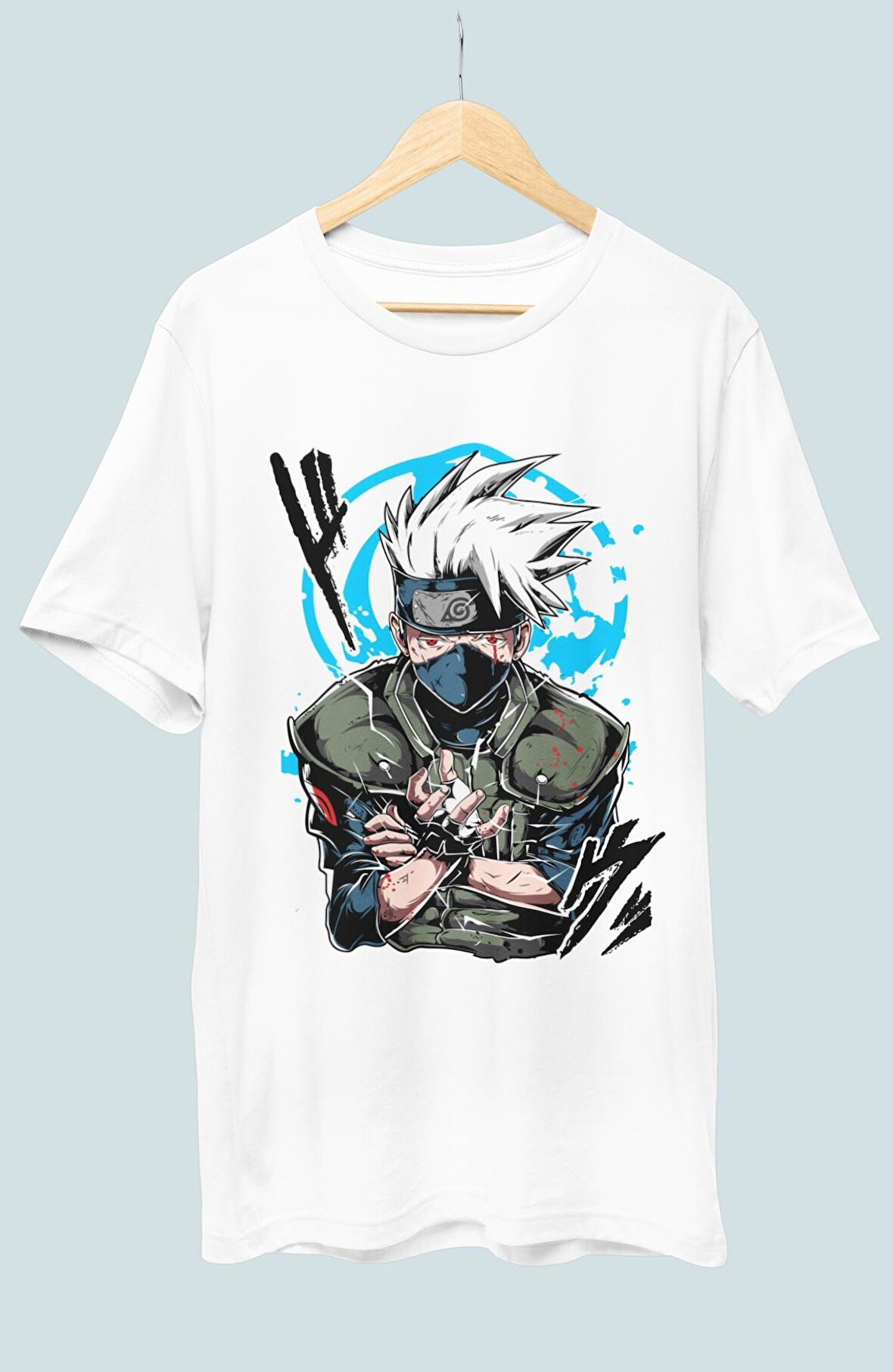 Oversize Kakashi Chidori Baskılı T-shirt, Unisex Anime Baskılı Tişört