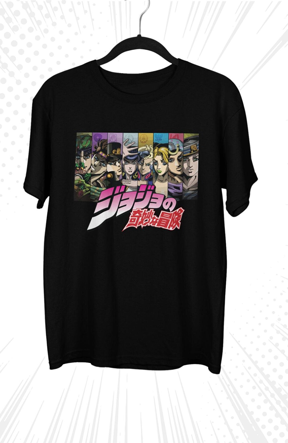Oversize Jojo's Bizarre Karakterleri Baskılı T-shirt, Unisex Anime Baskılı Tişört