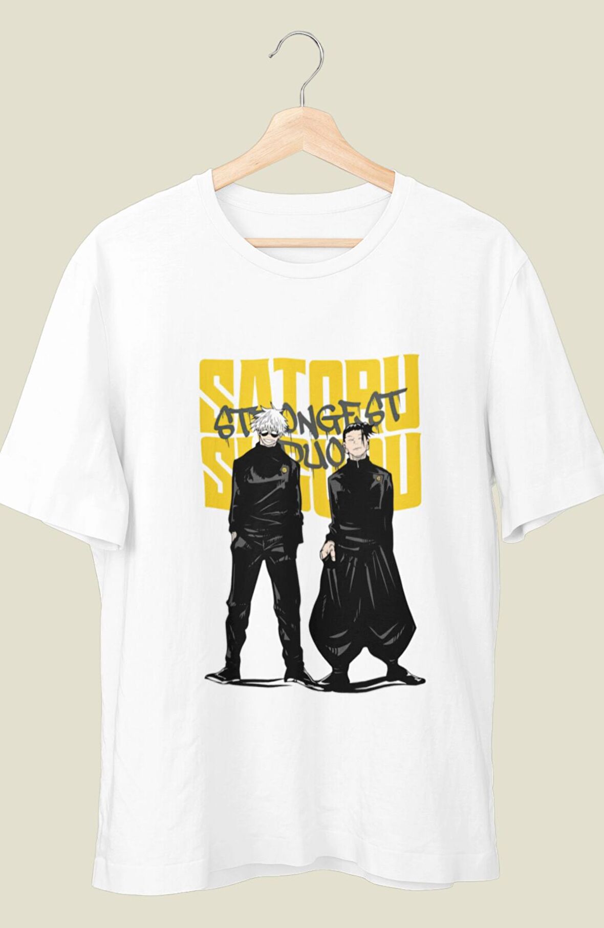 Oversize JJK Gojo Satoru ve Suguru Geto Baskılı T-shirt, Unisex Anime Baskılı Tişört