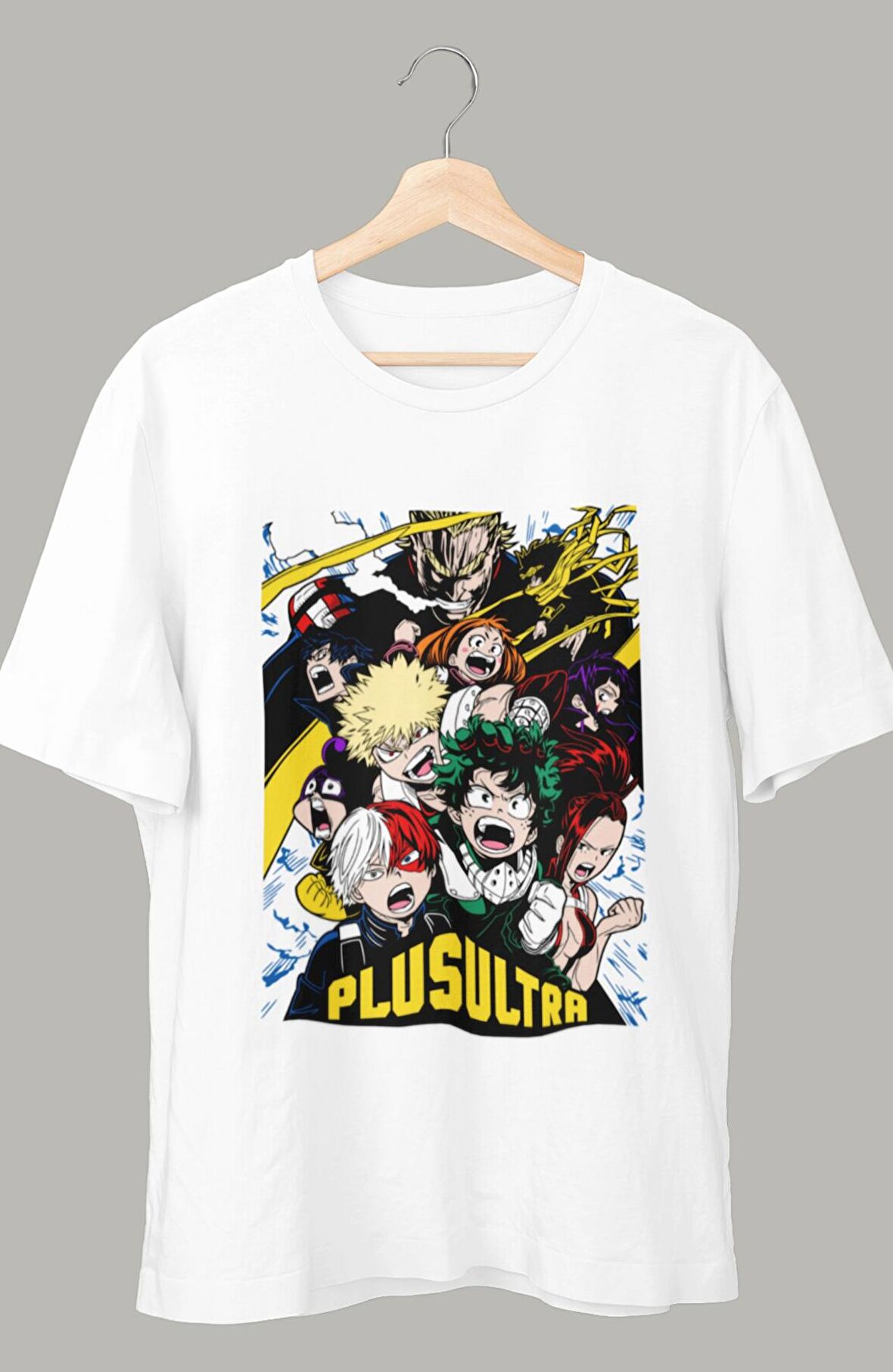 Oversize My Hero Academia Plusultra Baskılı T-shirt, Unisex Anime Baskılı Tişört