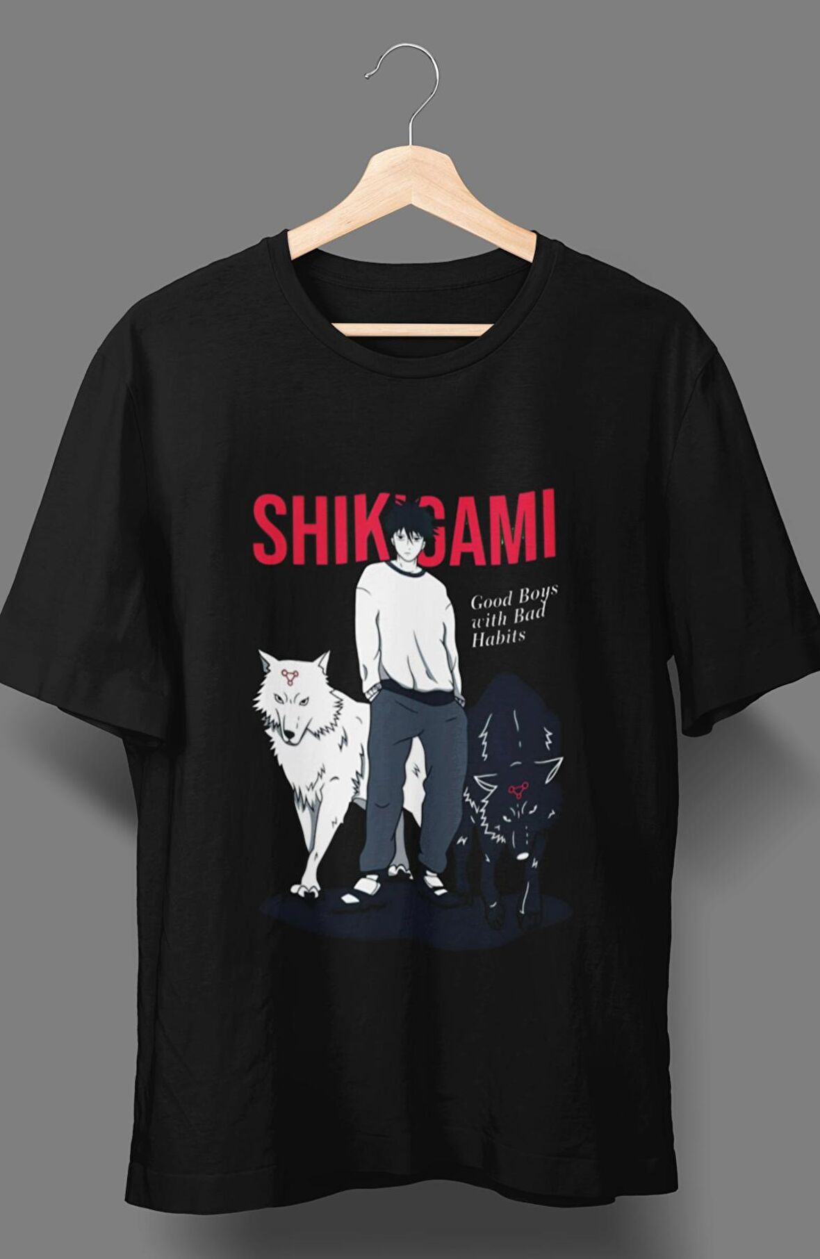 Oversize Jujutsu Kaisen Megumi Fushiguro Shikagami Baskılı T-shirt, Unisex Anime Baskılı Tişört