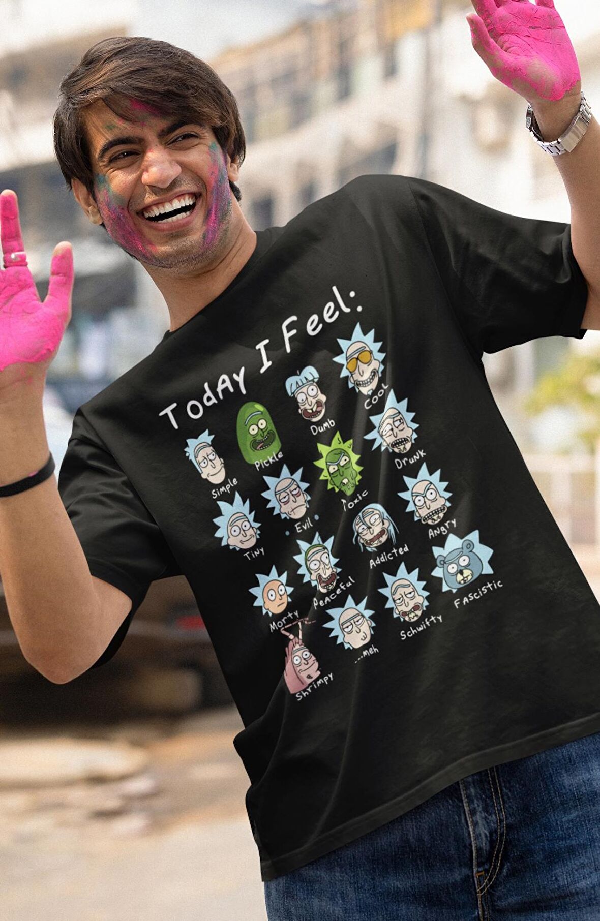 Today I Feel Yazılı Erkek-Kadın Rick Tişört