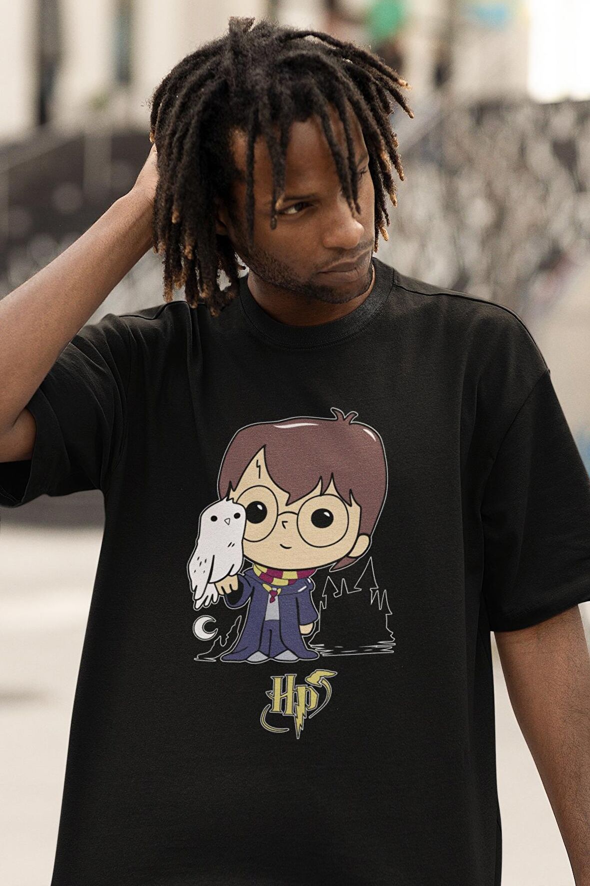 Potter Minyatür Karakter Baskılı Tişört, Erkek-Kadın H Potter Baskılı Tshirt