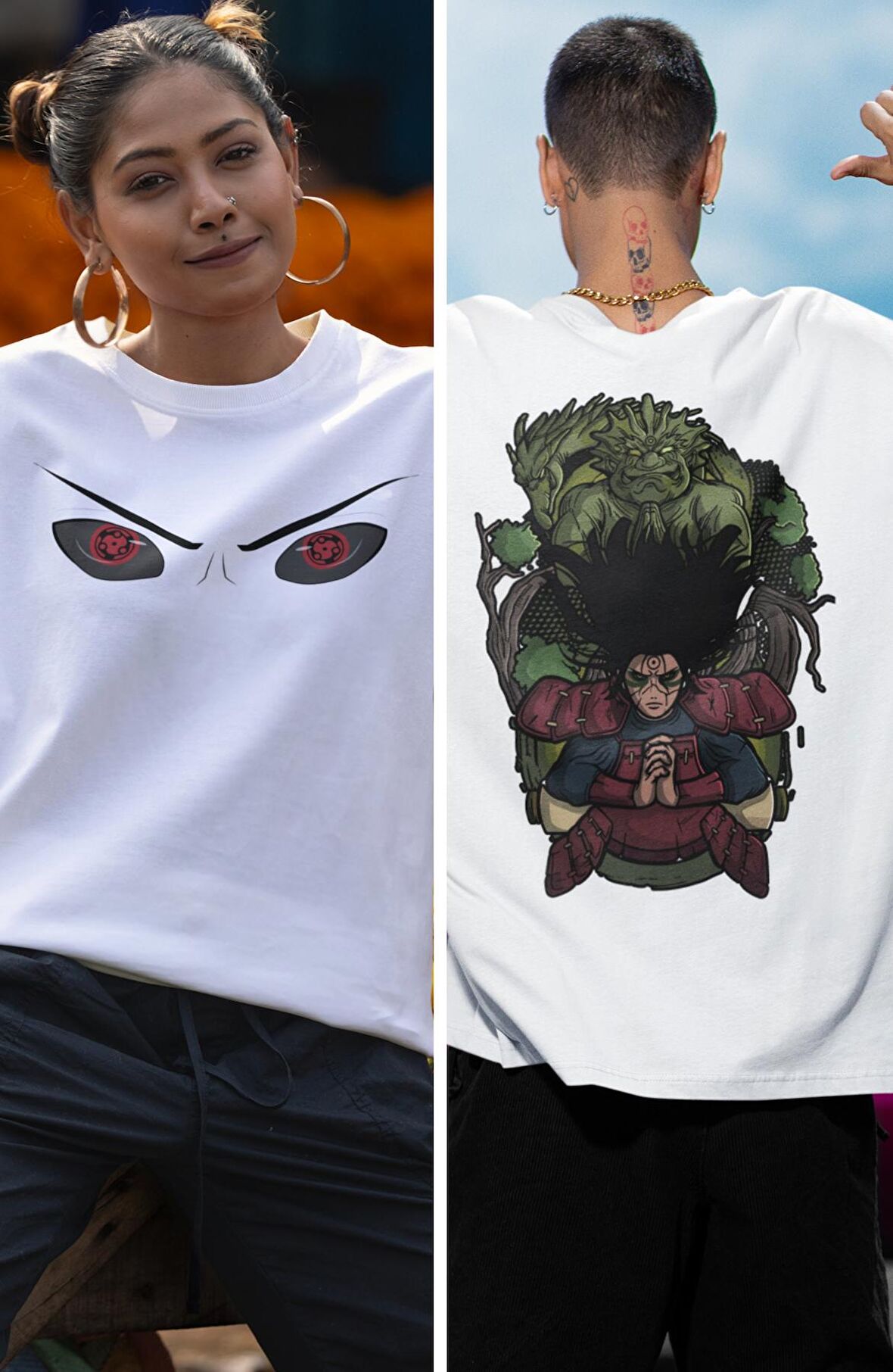 Oversize Uchiha Madara Ex Sırt Baskılı T-shirt, Unisex Anime Baskılı Tişört
