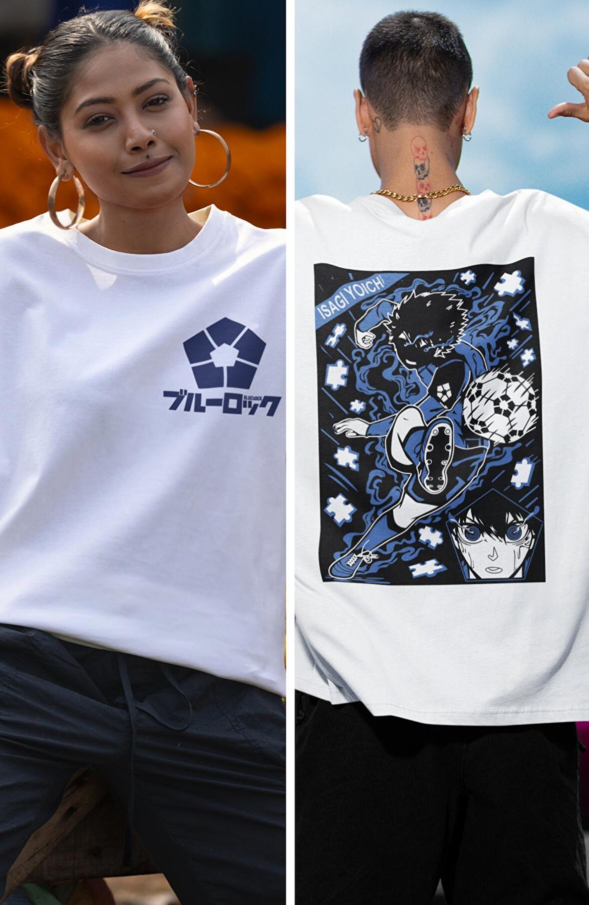 Oversize Bluelock Isagi Yoichi EX2 Sırt Baskılı T-shirt, Unisex Anime Baskılı Tişört