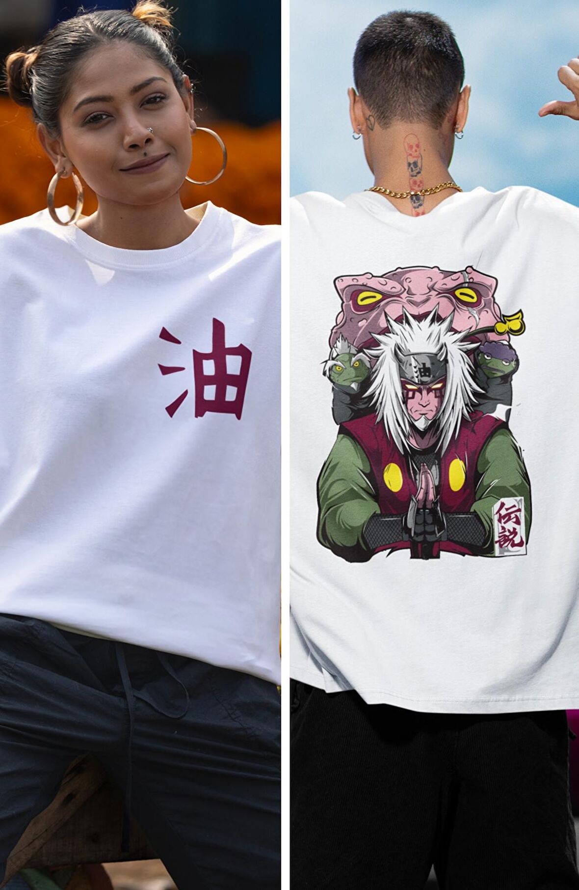 Oversize Naruto Jiraiya V2 Sırt Baskılı T-shirt, Unisex Anime Baskılı Tişört