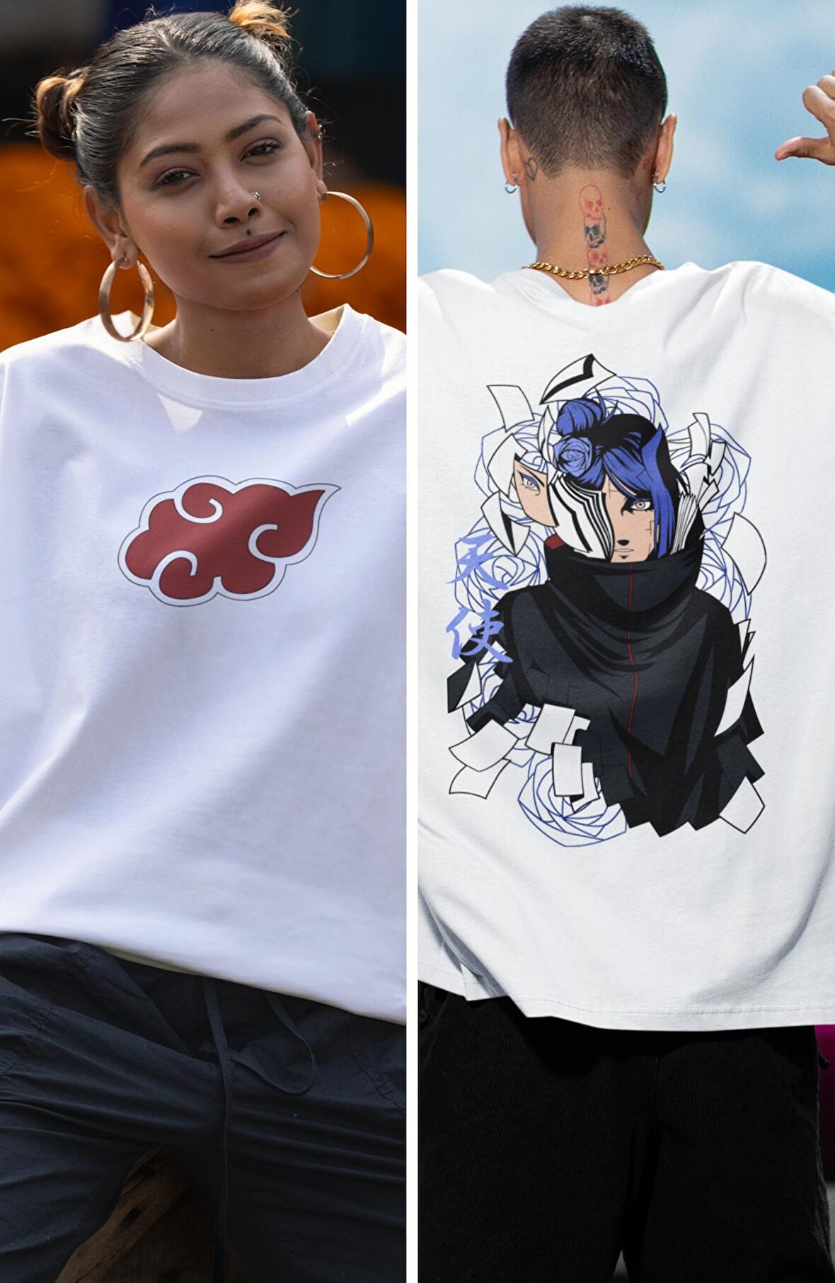 Oversize Naruto Akatsuki Konan Sırt Baskılı T-shirt, Unisex Anime Baskılı Tişört