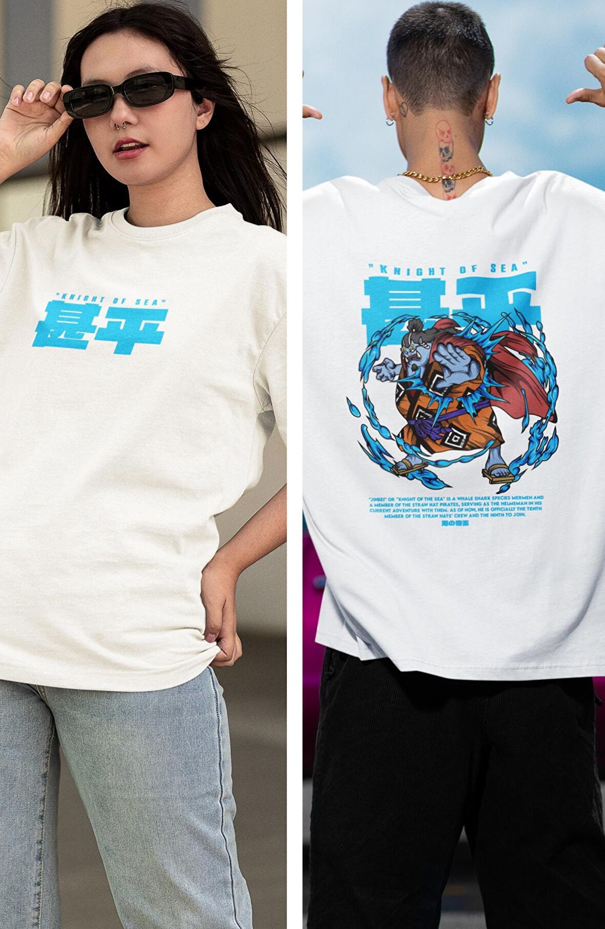 Oversize One Piece Jimbei Sırt Baskılı T-shirt, Unisex Anime Baskılı Tişört