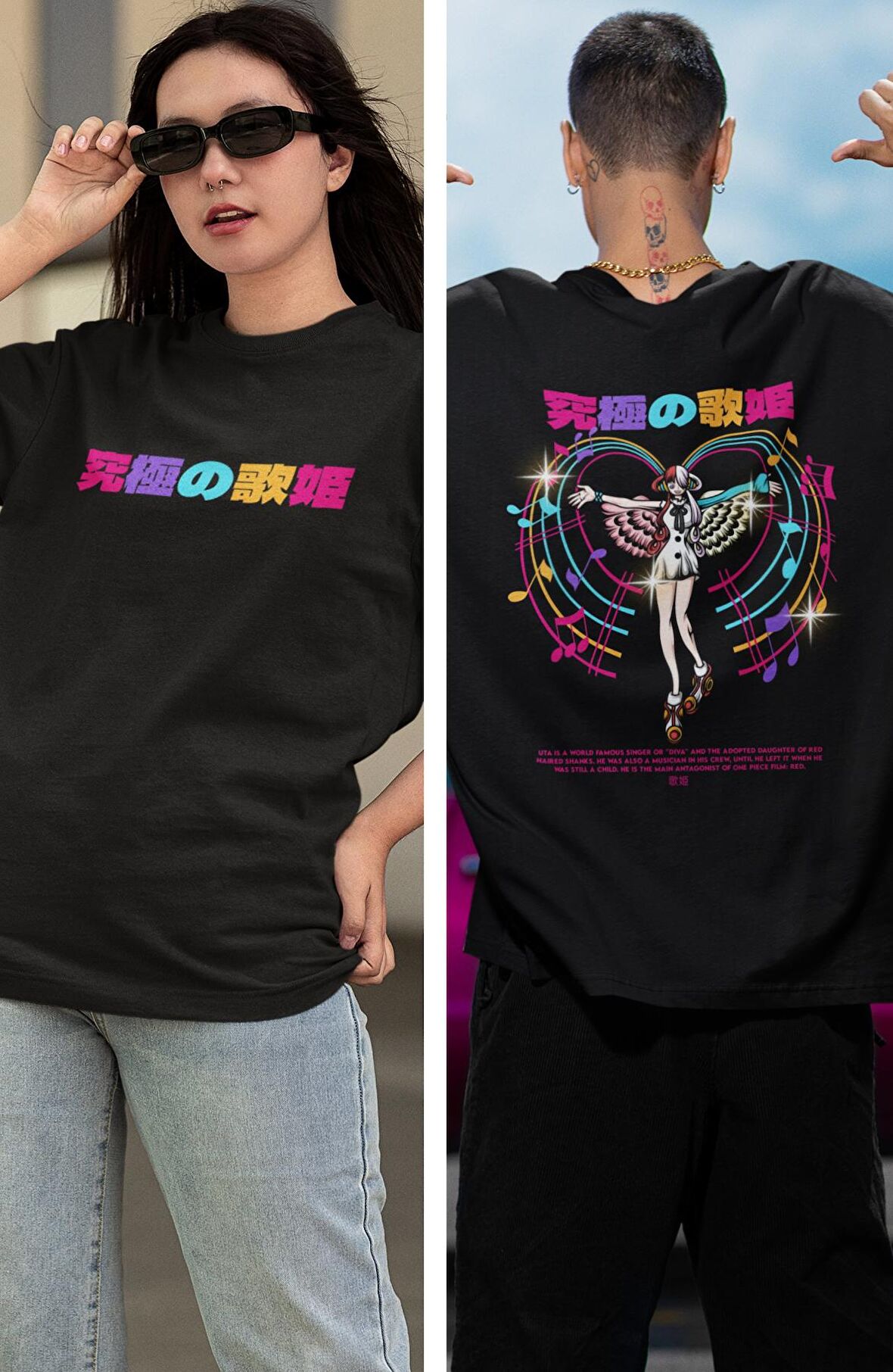 Oversize One Piece Uta Sırt Baskılı T-shirt, Unisex Anime Baskılı Tişört