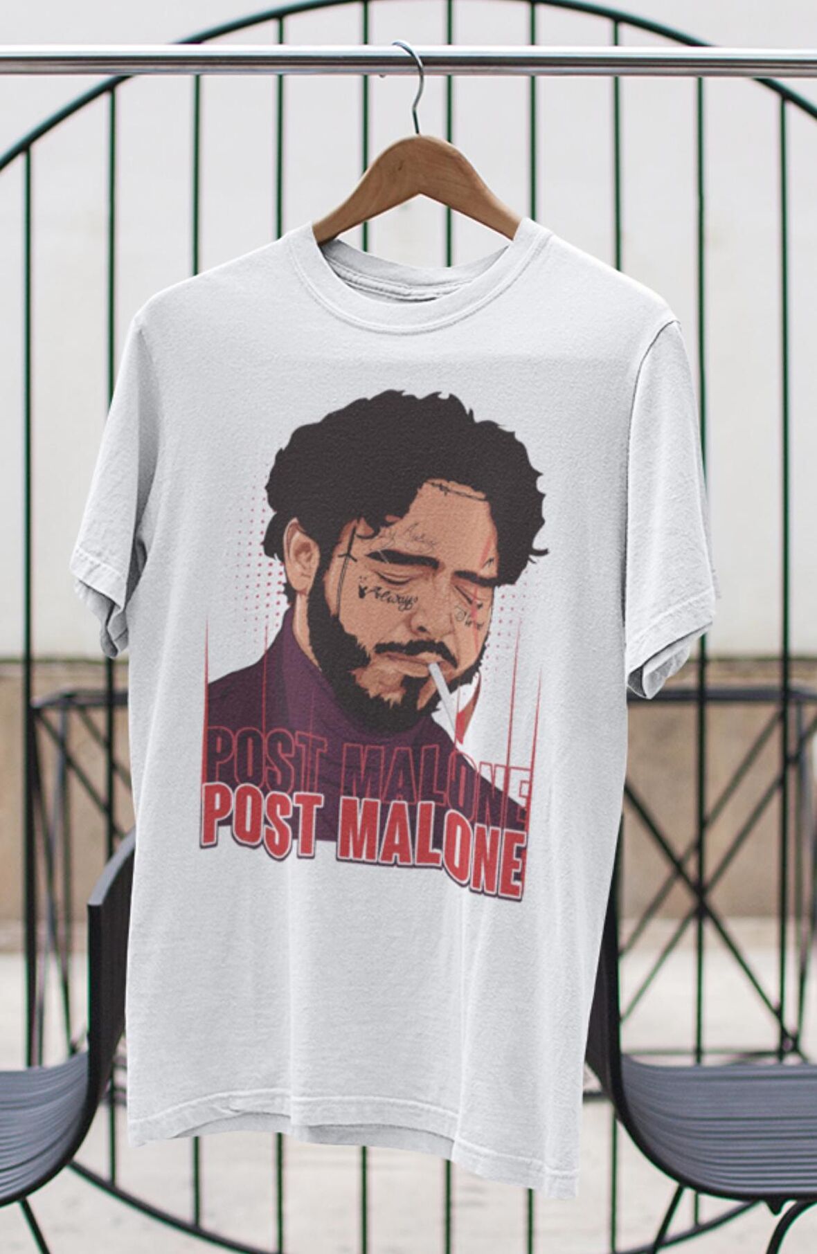Unisex Post Malone Baskılı T-shirt, Oversize Malone Rap Temalı Tişört
