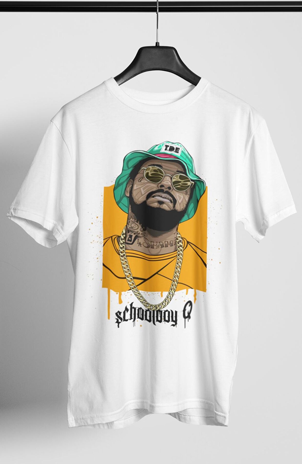 Unisex Schoolboy Q Baskılı T-shirt, Oversize Schoolboy Rap Temalı Tişört