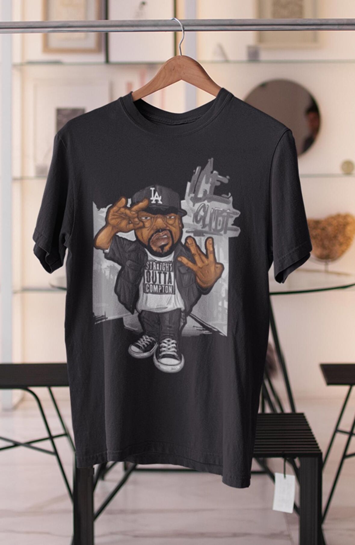 Unisex Minyatür Ice Cube Baskılı T-shirt, Oversize Rapçiler Serisi Tişört
