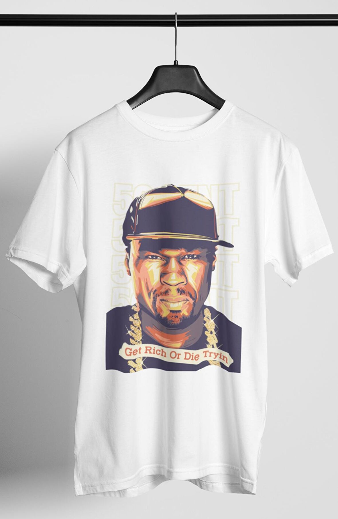 Unisex 50 Cent Baskılı T-shirt, Oversize Fifty Cent Rapçiler Serisi Tişört