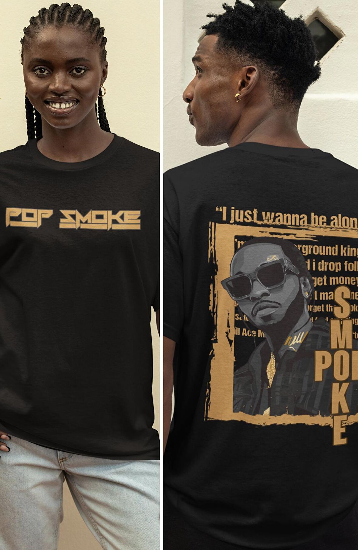 Oversize Pop Smoke Sırt Baskılı T-shirt, Unisex Rap Müzik Tişört