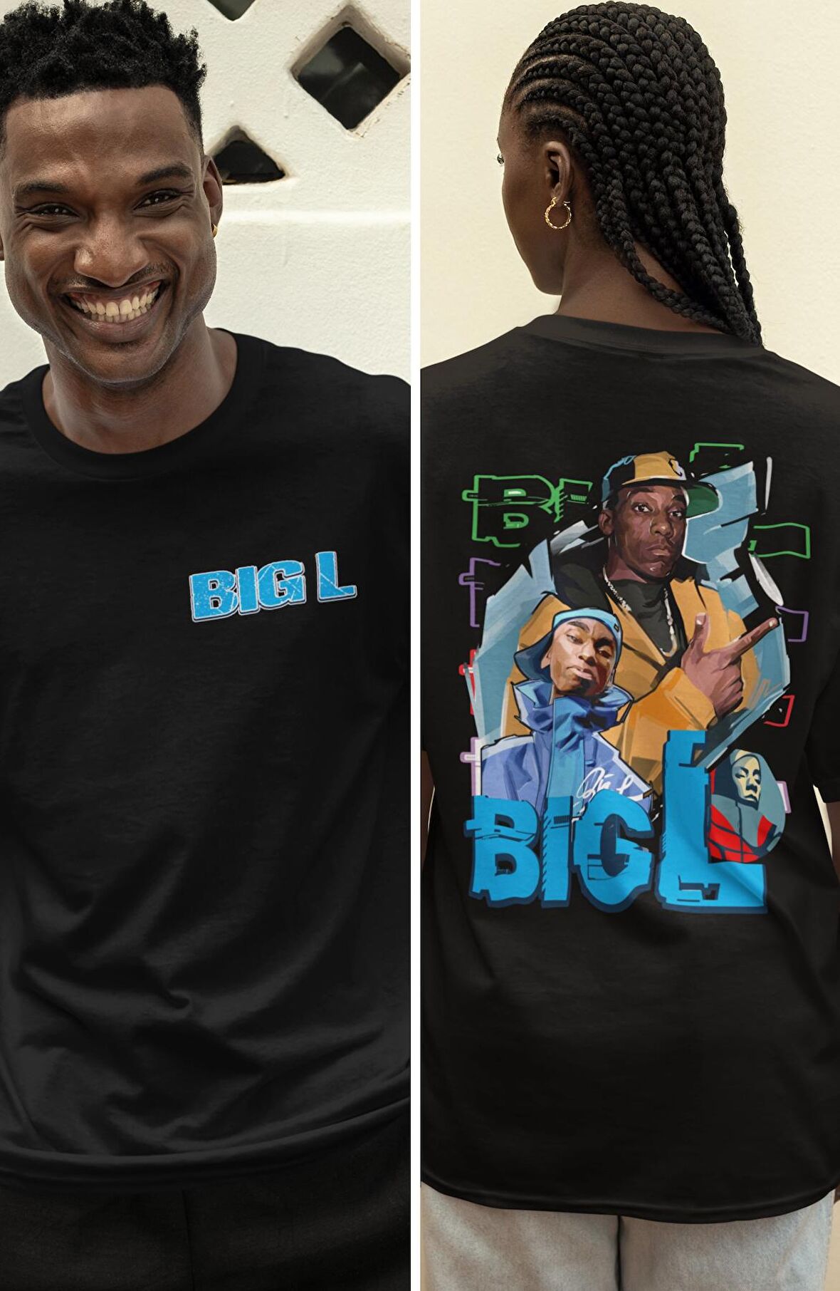 Oversize Rapper Big- L Sırt Baskılı T-shirt, Unisex Rap Music Baskılı Tişört