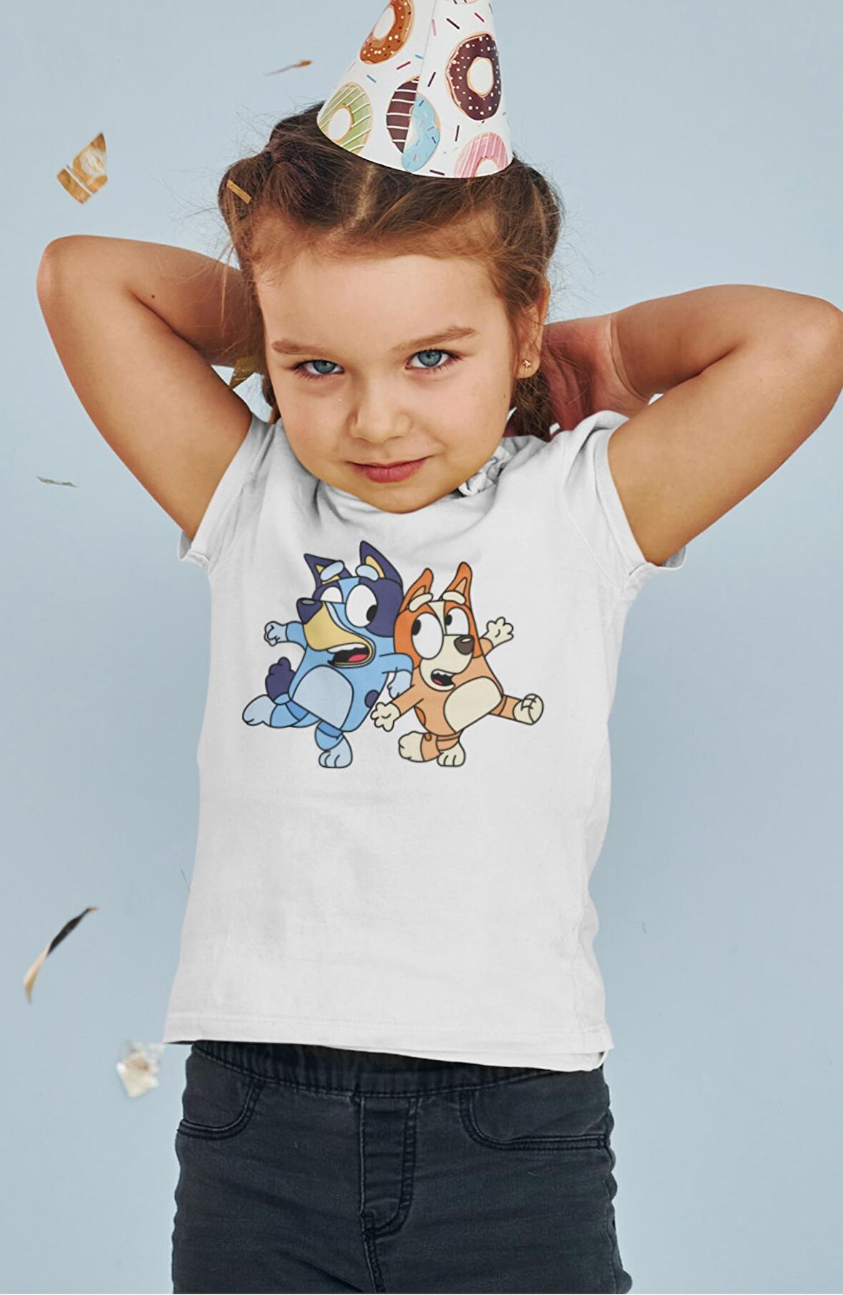 Bluey ve Bingo Baskılı Çocuk Tişört, Unisex Çizgi Film Baskılı Bebek T-Shirt