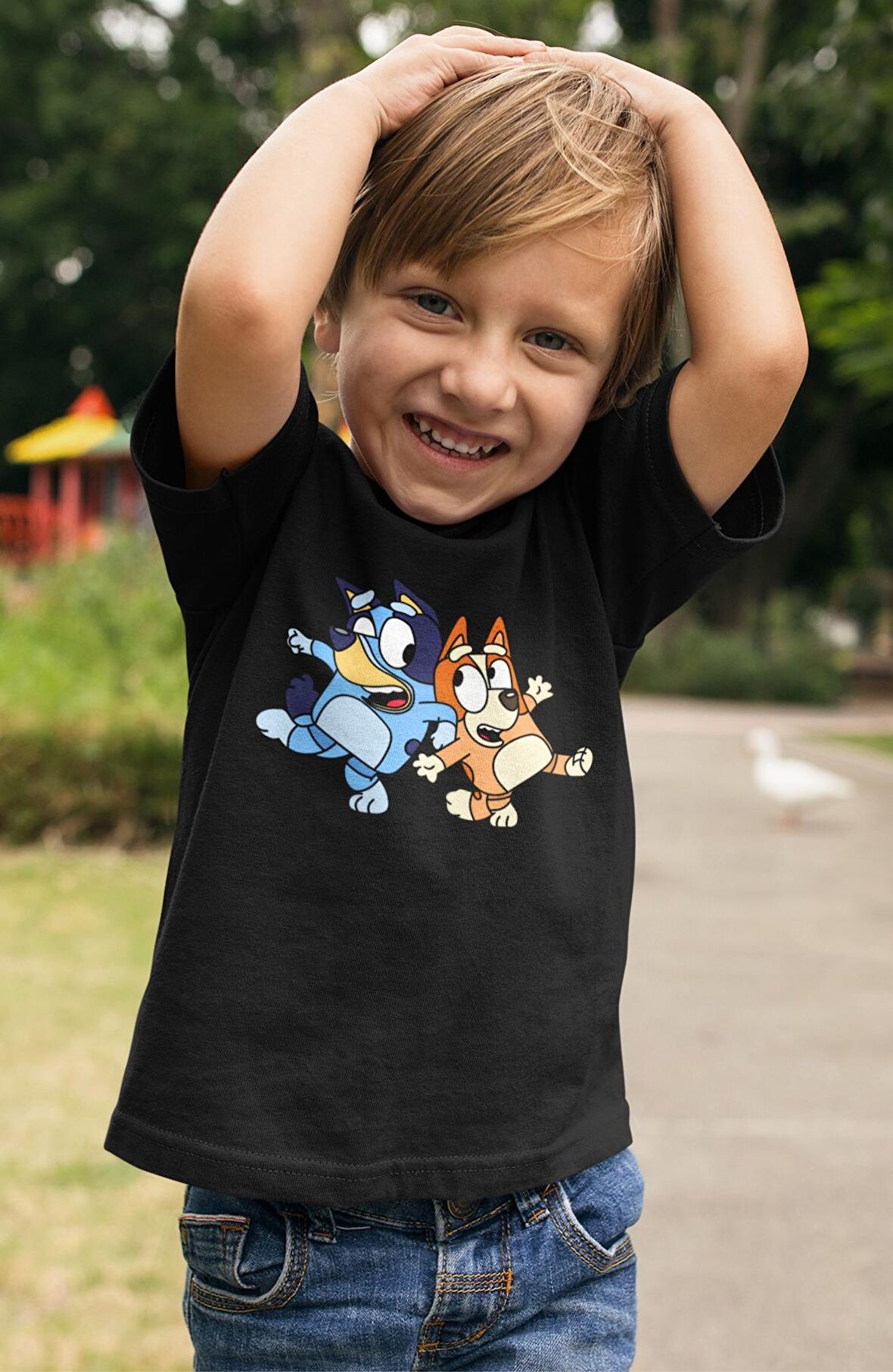 Bluey ve Bingo Baskılı Çocuk Tişört, Unisex Çizgi Film Baskılı Bebek T-Shirt