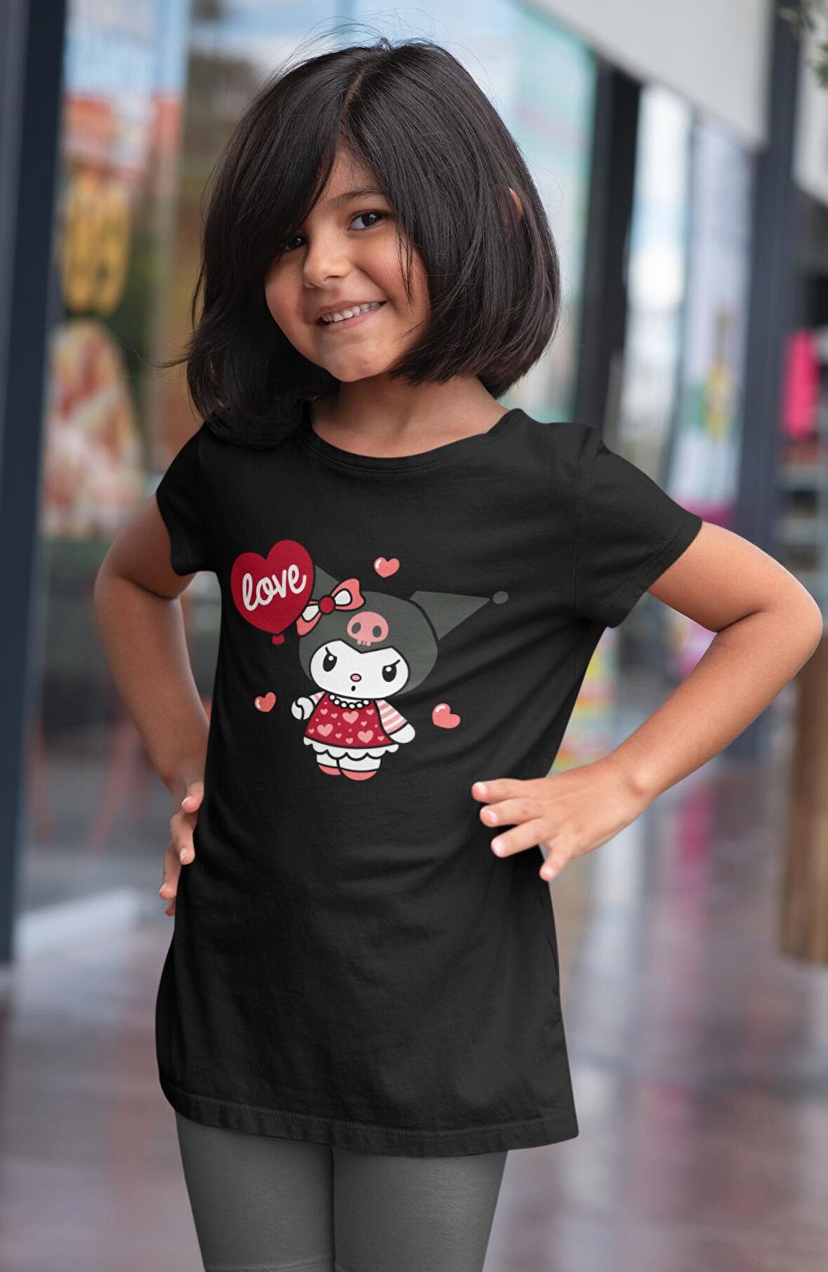 Love Kuromi Baskılı Kız Çocuk Tişört, Hello Kitty Kuromi Baskılı Kız Bebek T-Shirt