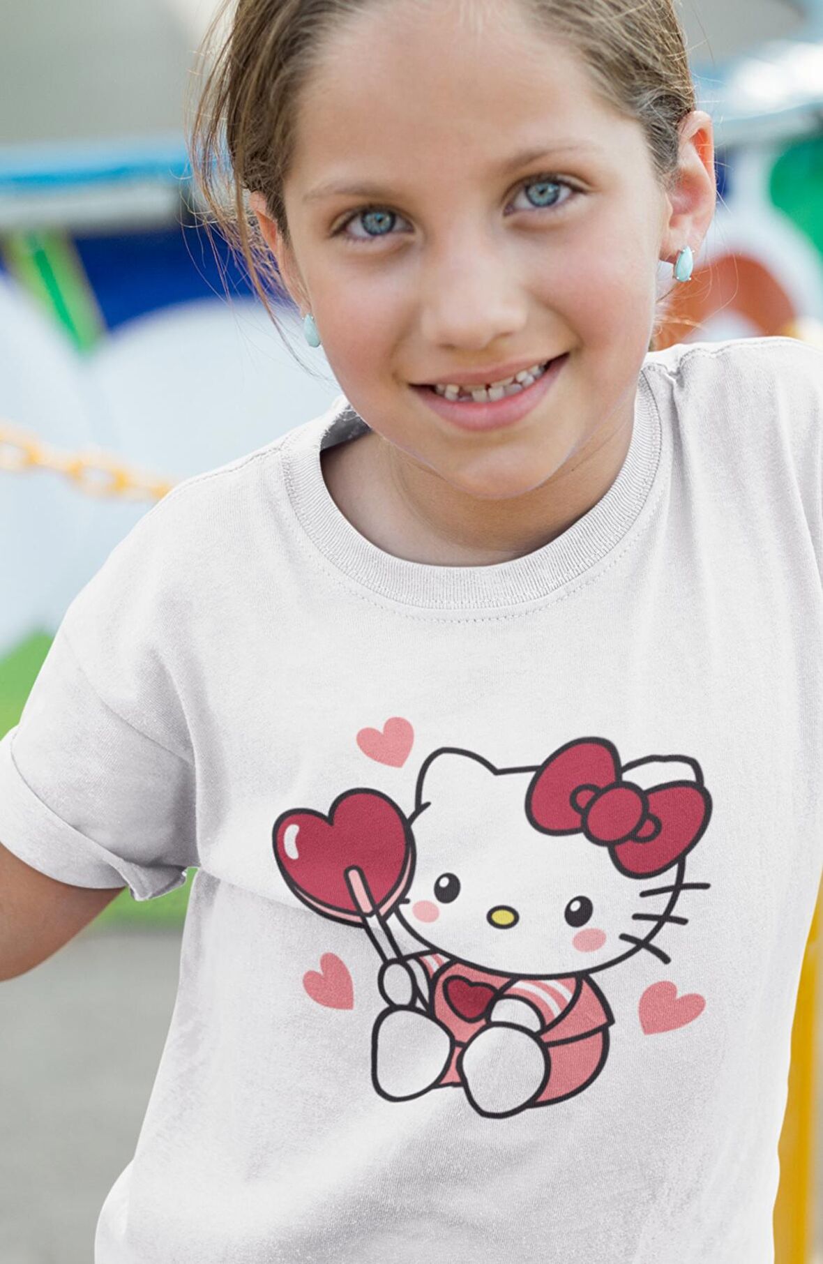 Kalpli Şekerli Hello Kitty Baskılı Kız Çocuk Tişört, Hello Kitty Baskılı Kız Bebek T-Shirt