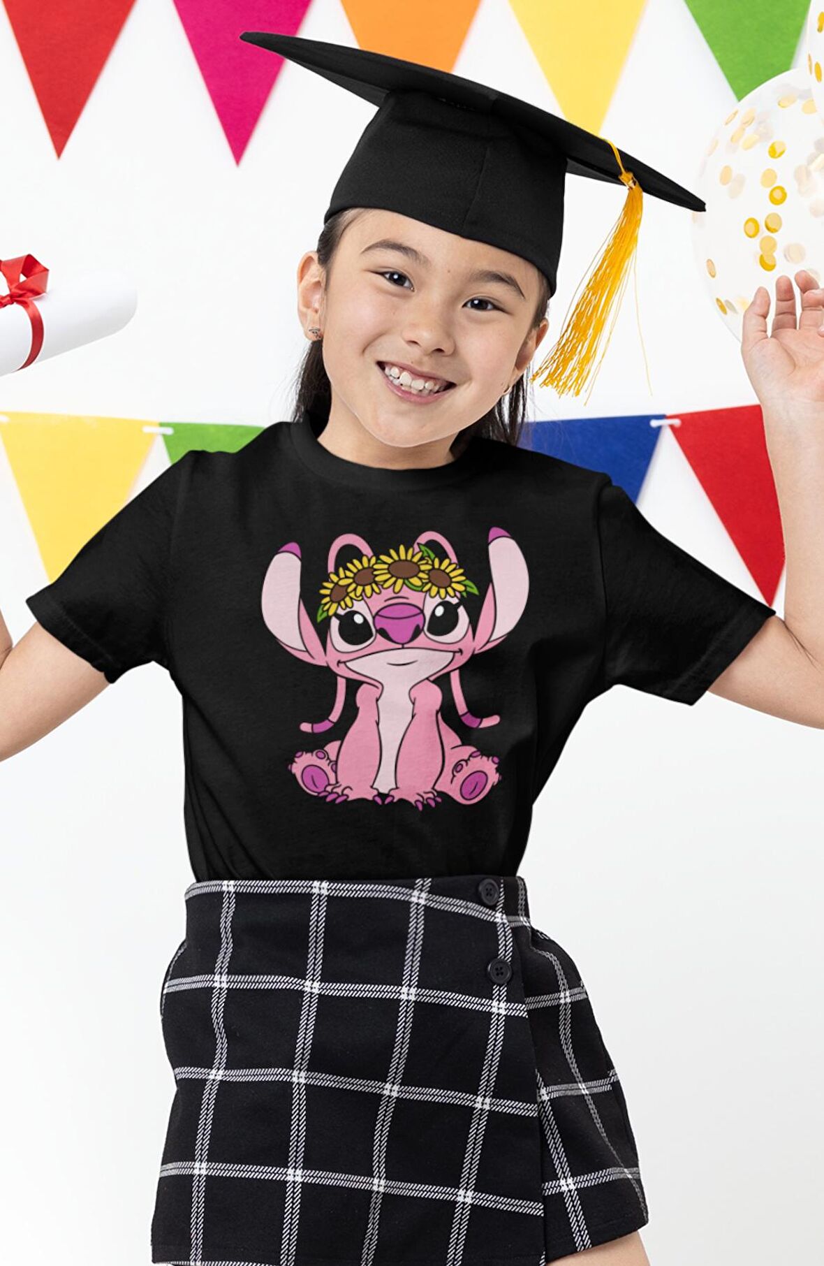 Angel Baskılı Kız Çocuk Tişört, Stitch Angel Baskılı Kız Bebek T-Shirt