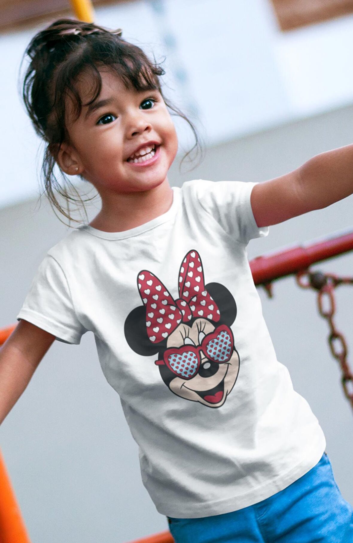 Gözlüklü Minnie Mouse Baskılı Çocuk Tişört, Unisex Disney Baskılı Bebek T-Shirt