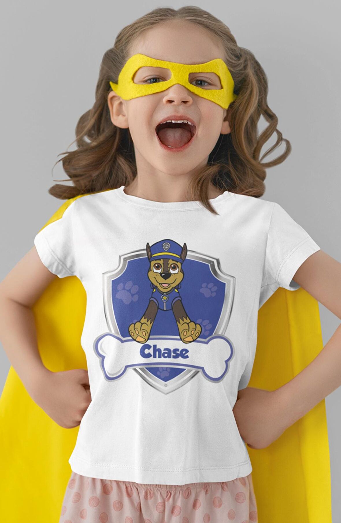 Paw Patrol Chase Baskılı Çocuk Tişört, Unisex Çizgi Film Baskılı Bebek T-Shirt