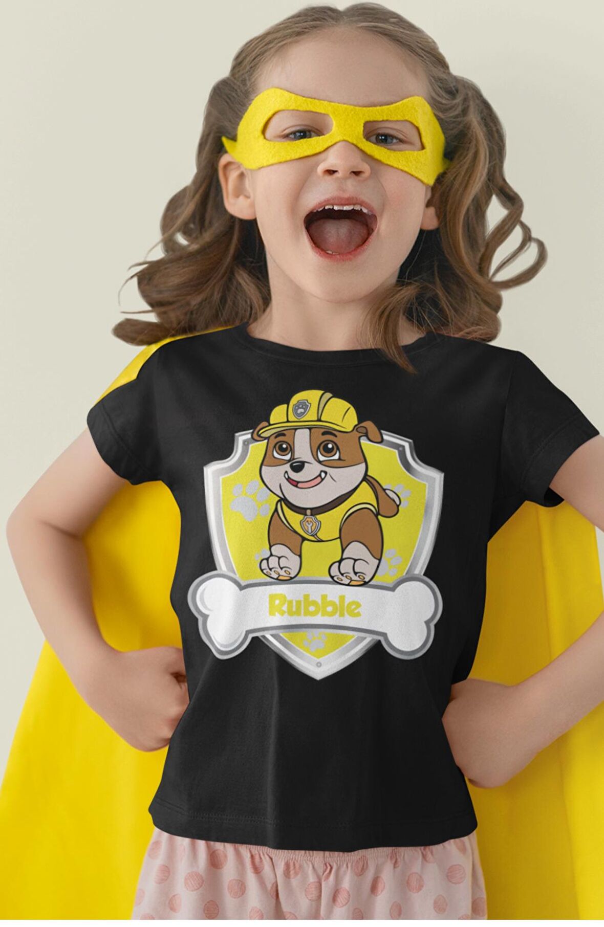 Paw Patrol Rubble Baskılı Çocuk Tişört, Unisex Çizgi Film Baskılı Bebek T-Shirt