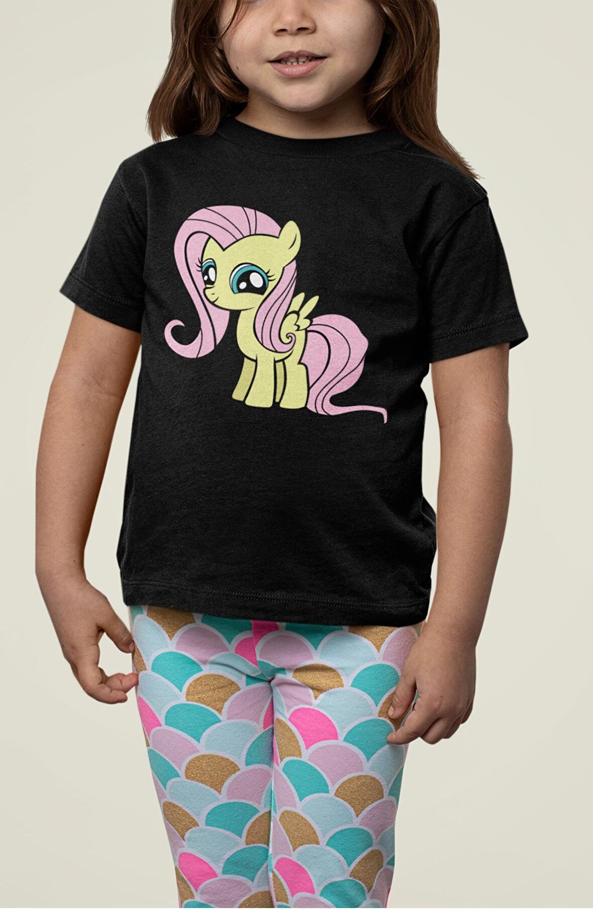 My Little Pony Fluttershy Baskılı Çocuk Tişört, Unisex Çizgi Film Baskılı Bebek T-Shirt