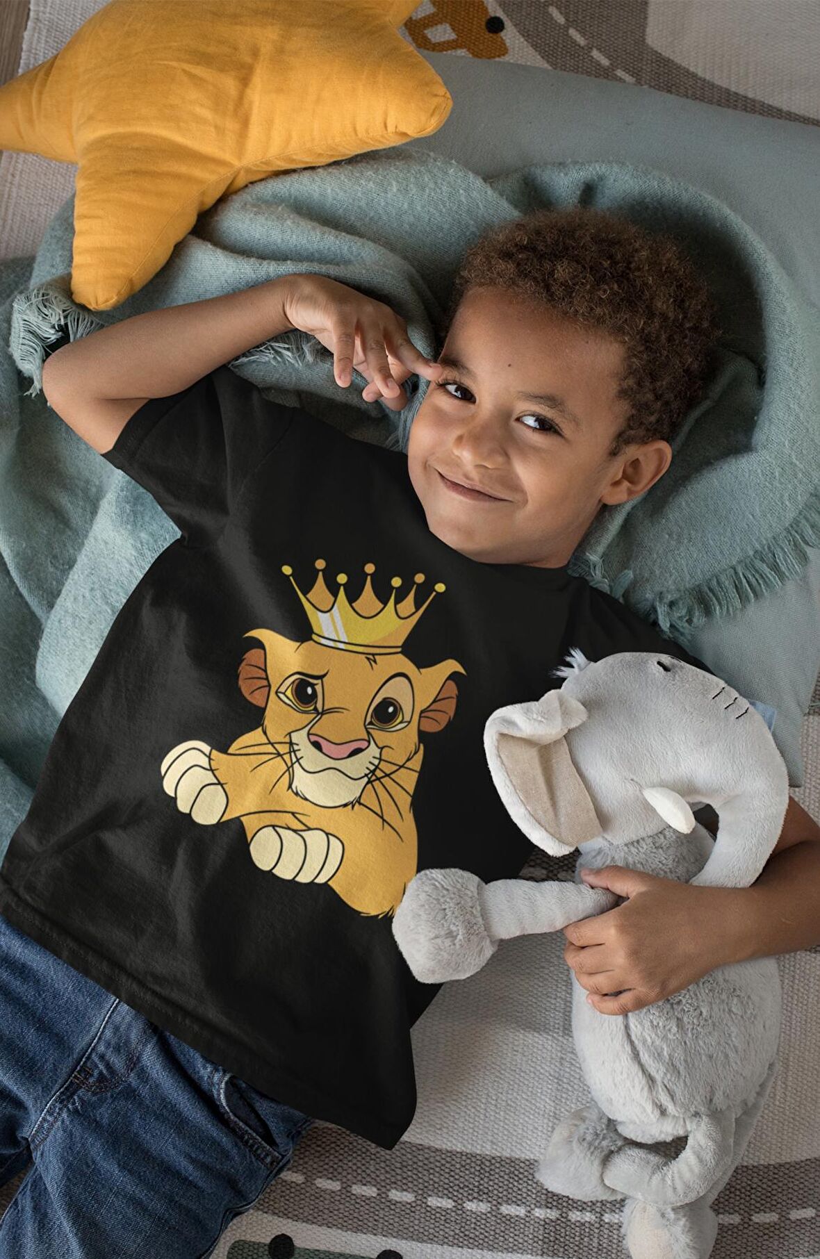 Aslan Kral Simba Baskılı Çocuk Tişört, Unisex Çizgi Film Baskılı Bebek T-Shirt