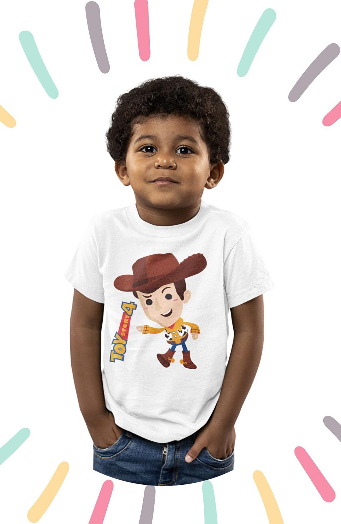 Toy Story 4 Baskılı Çocuk Tişört, Unisex Oyuncak Hikayesi Baskılı Bebek T-Shirt