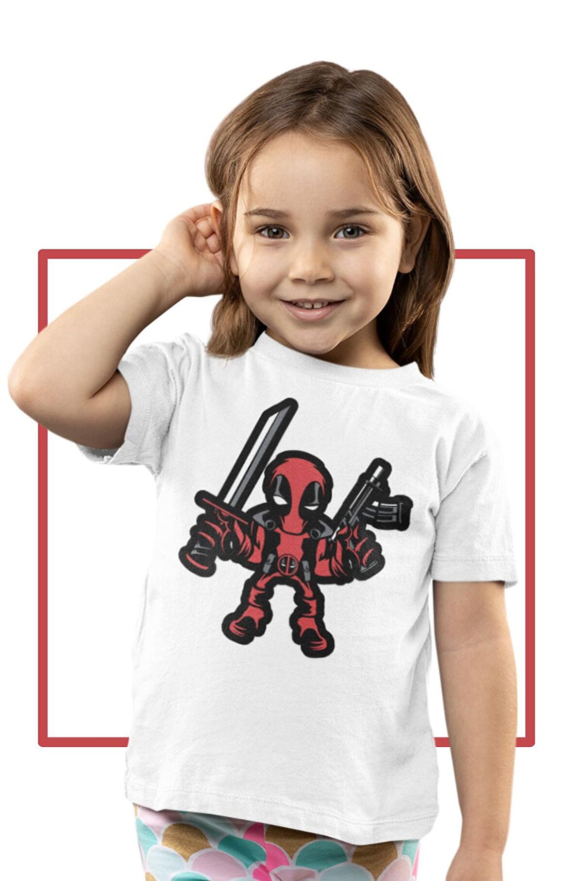 Baby Deadpool Baskılı Çocuk Tişört, Unisex Marvel Baskılı Bebek T-Shirt