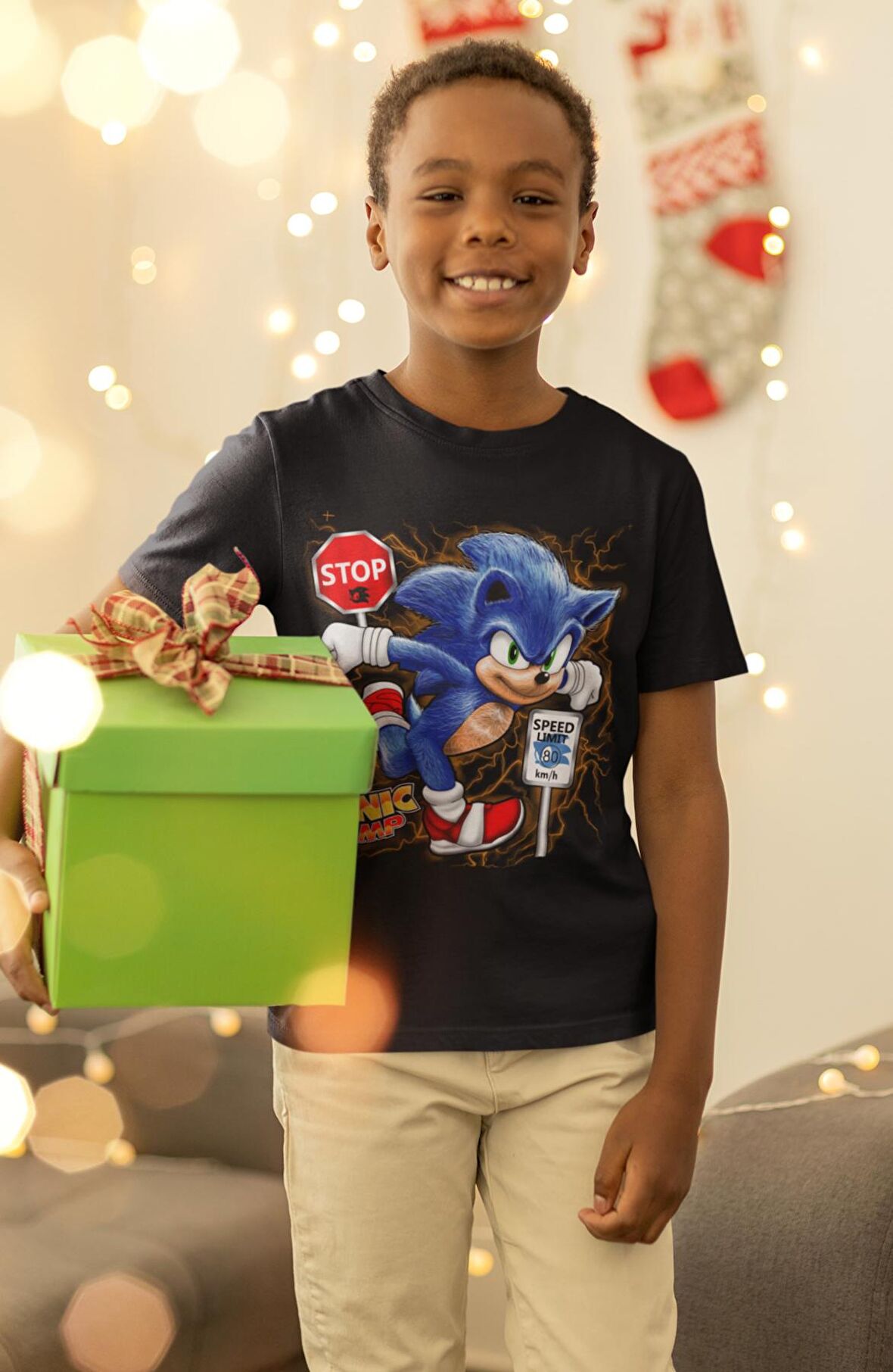 Sonic Baskılı Çocuk Tişört, Unisex Çizgi Film Baskılı Bebek T-Shirt