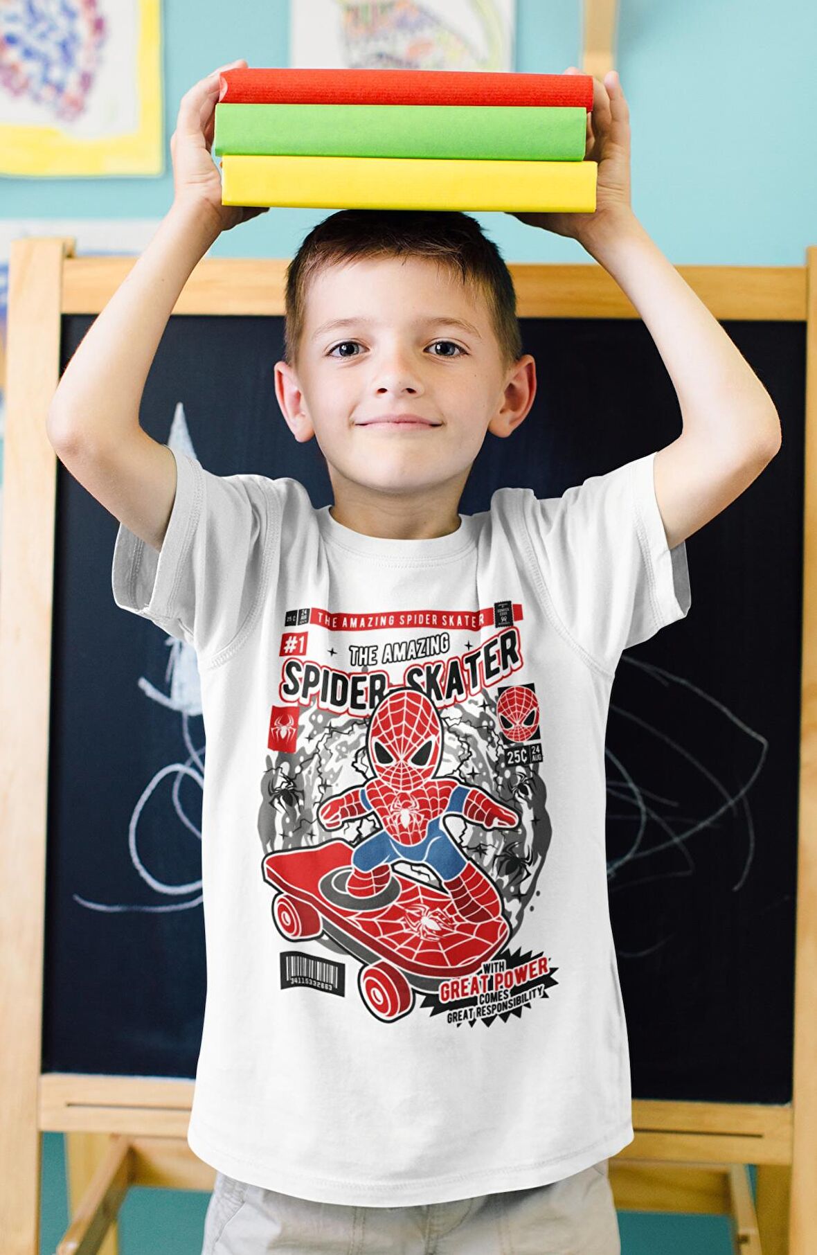 Amazing Spider Skater Baskılı Çocuk Tişört, Unisex Marvel Baskılı Bebek T-Shirt