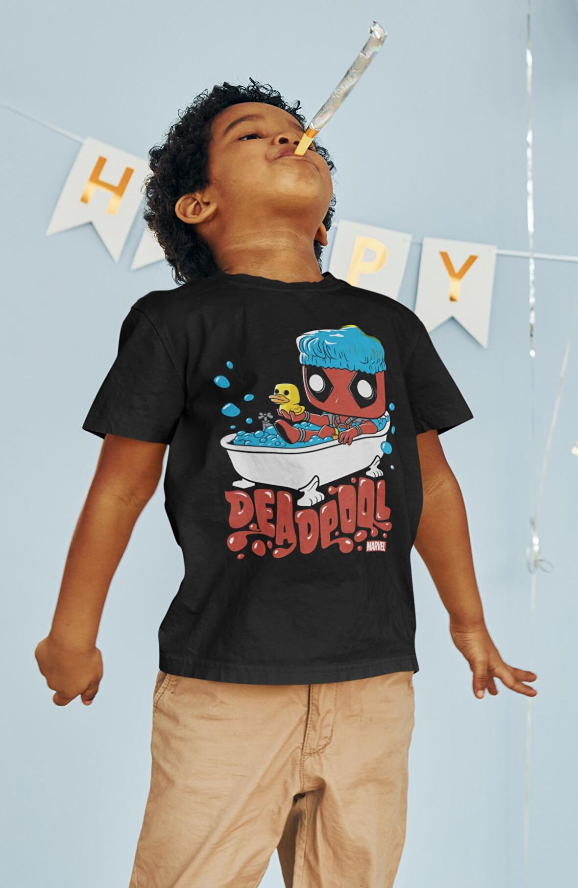 Komik Deadpool Baskılı Çocuk Tişört, Unisex Marvel Baskılı Bebek T-Shirt