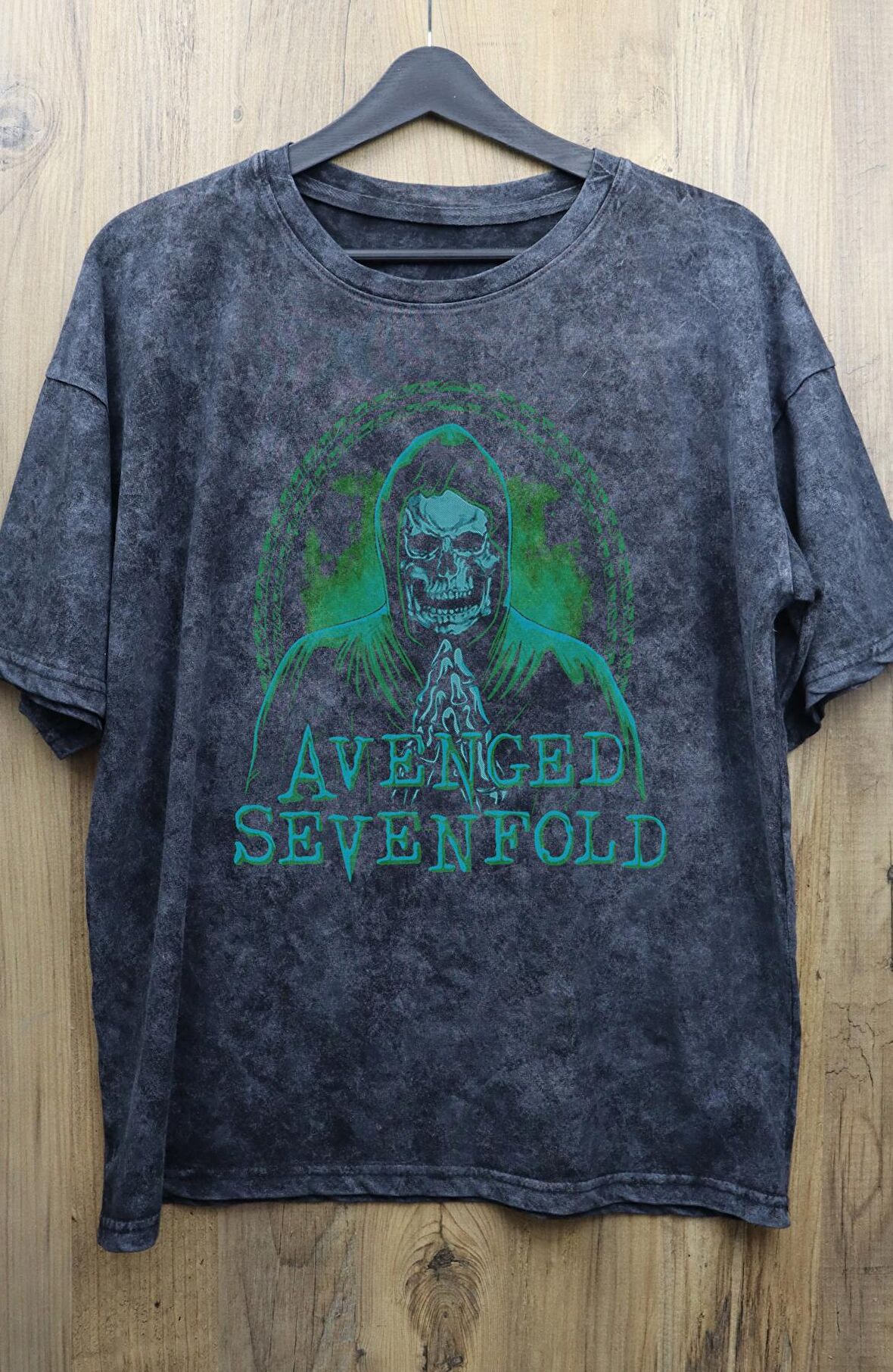 Unisex Avenged Sevenfold Baskılı Yıkamalı Tişört, Oversize Rock-Metal Baskılı Eskitme T-Shirt